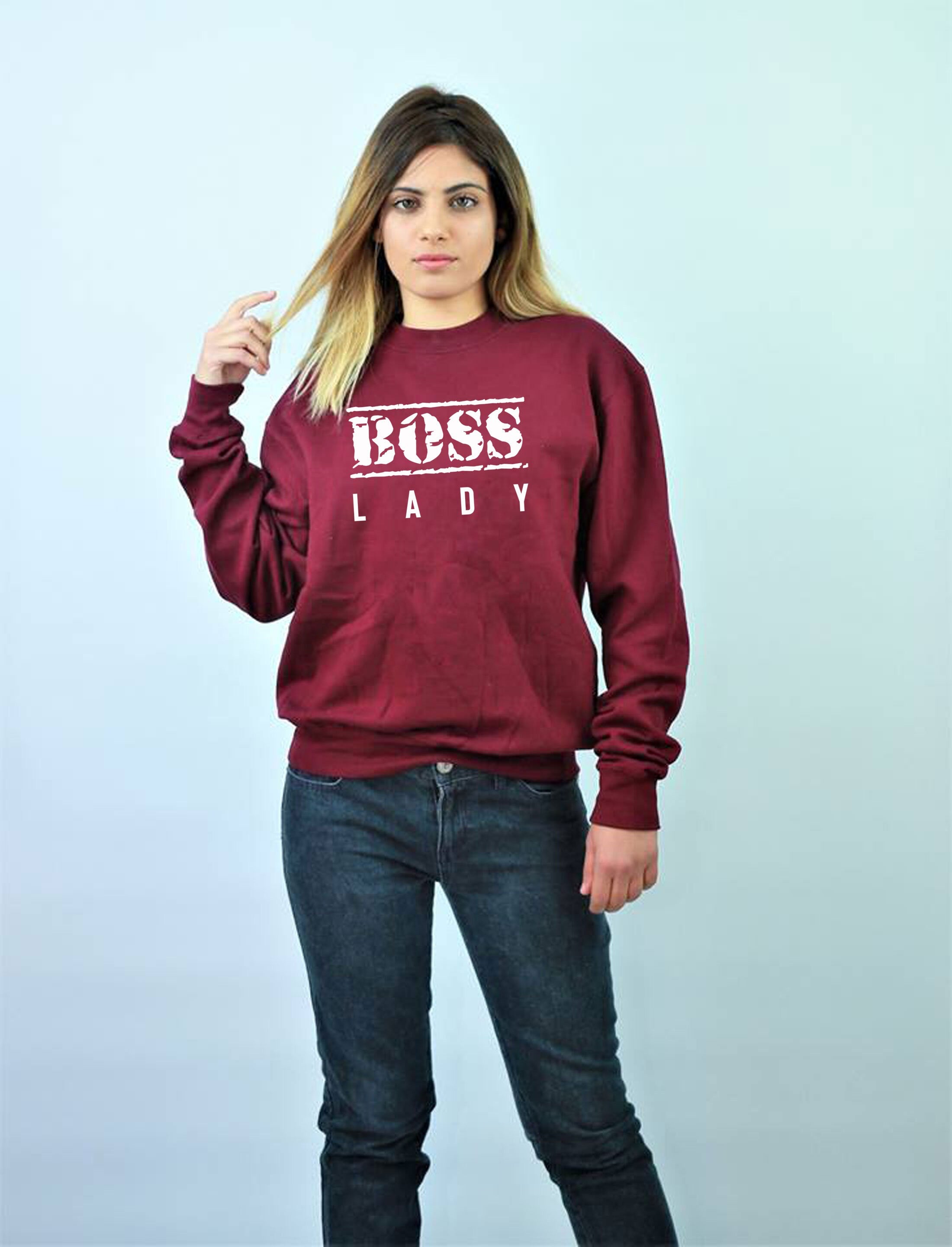 BOSS LADY Sweatshirt Jumper Sweater Shirt New Womens Ladies Funny Married Gift for Wife Fiancee Girlfriend Birthday Top Christmas Joke