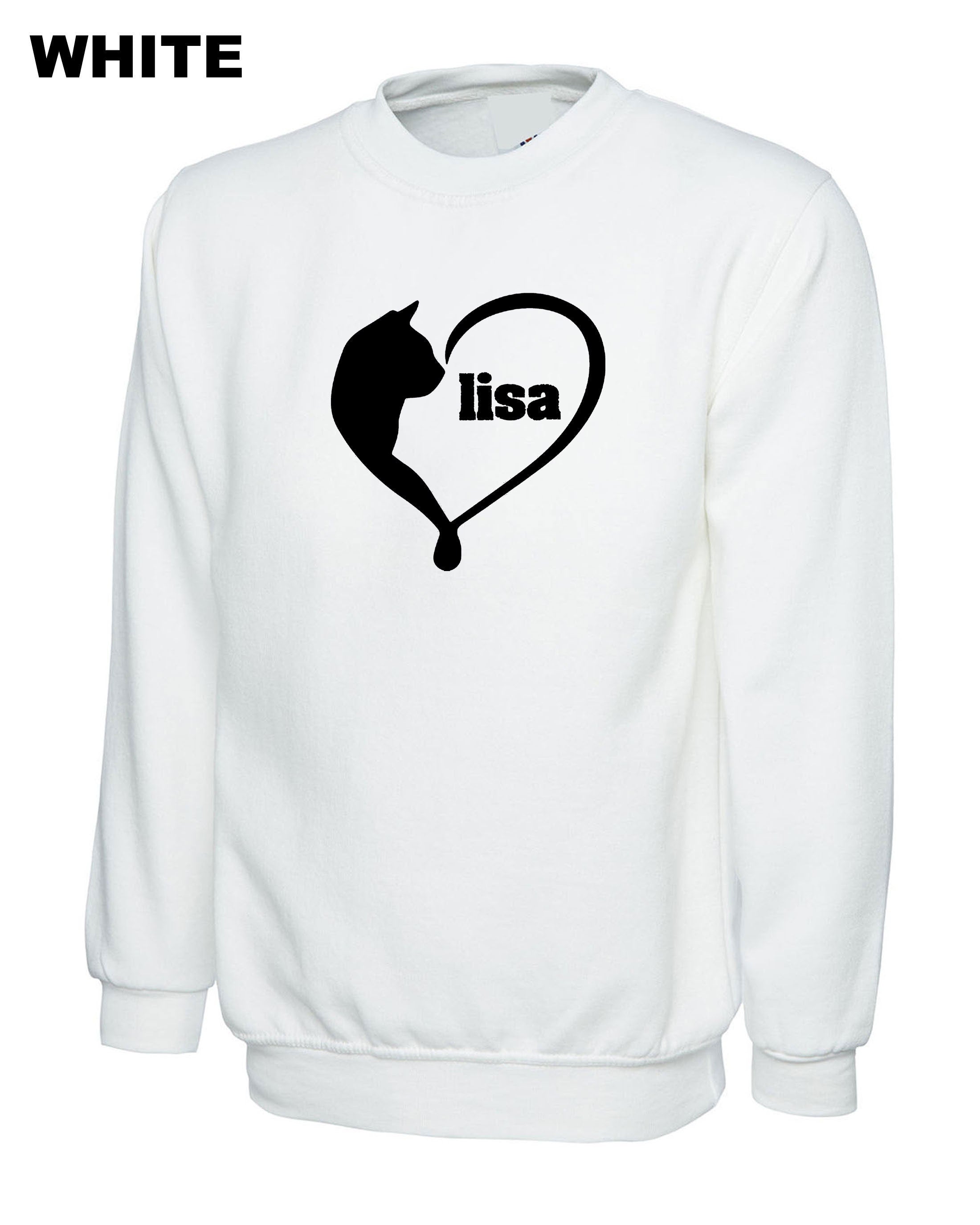 Personalised Gifts for Cat Lovers Shirt, Customised Cat and Heart Sweatshirt Jumper Gift for Cat Mom, Animal Lover Pet Owners with Heart