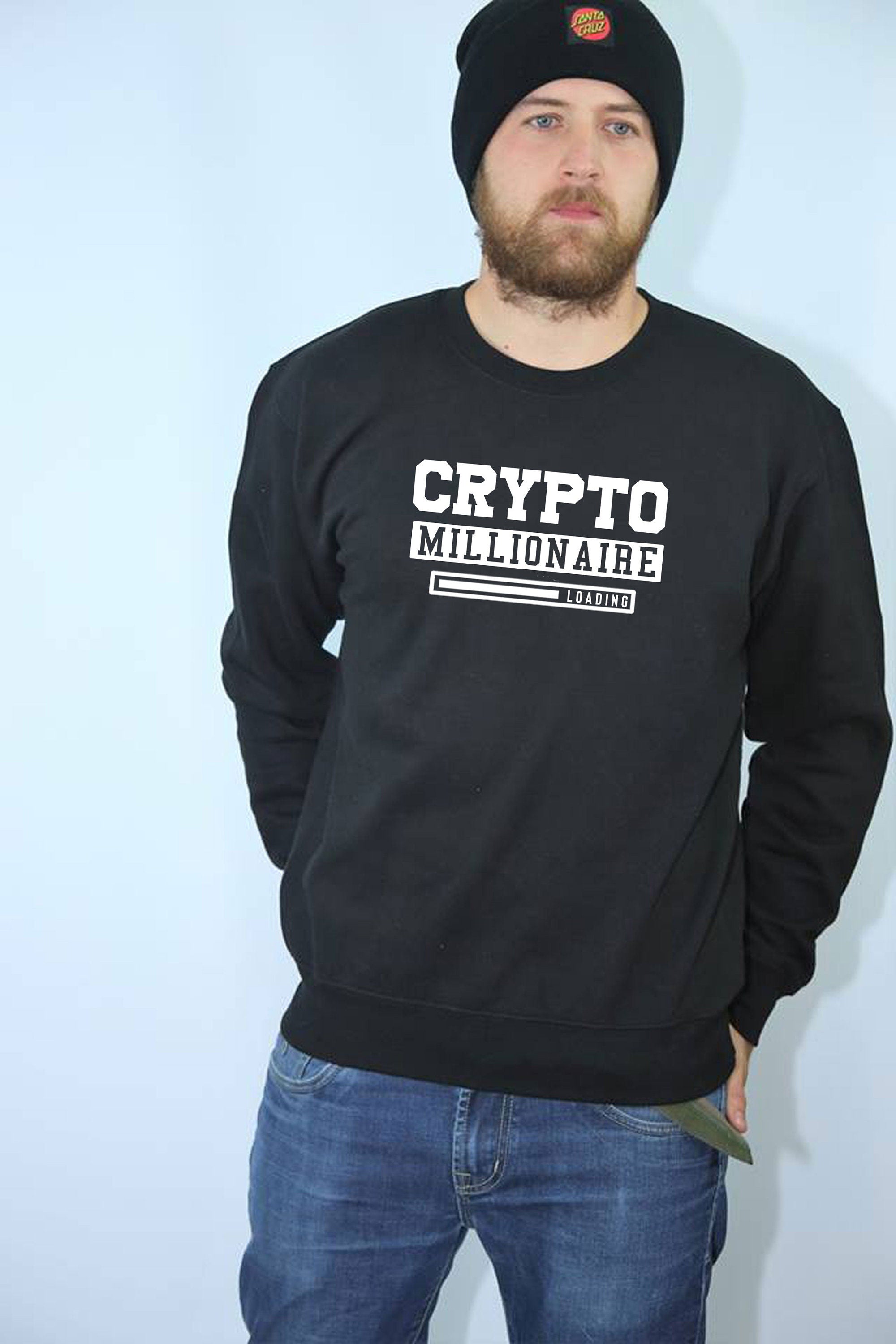 Funny Crypto Millionaire Sweatshirt Jumper Sweater shirt Millionaire Any Day now Cryotp currency Trading gift mining Top Unisex Joke