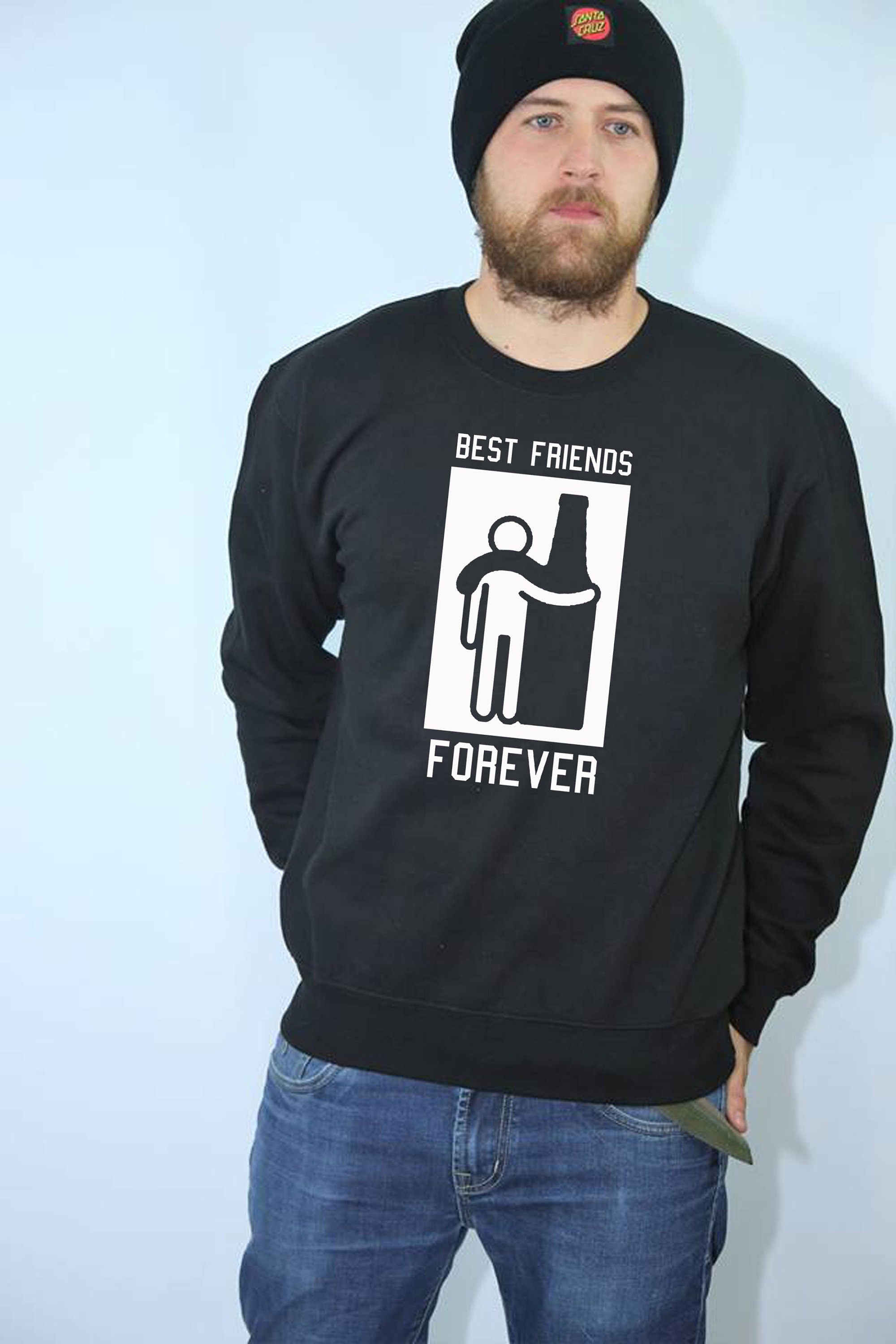 Best Friends Forever Sweatshirt Jumper Sweater shirt Friendship Day Top Wine Vodka Whisky Lover Gift for Father Uncle Aun Joke Humor