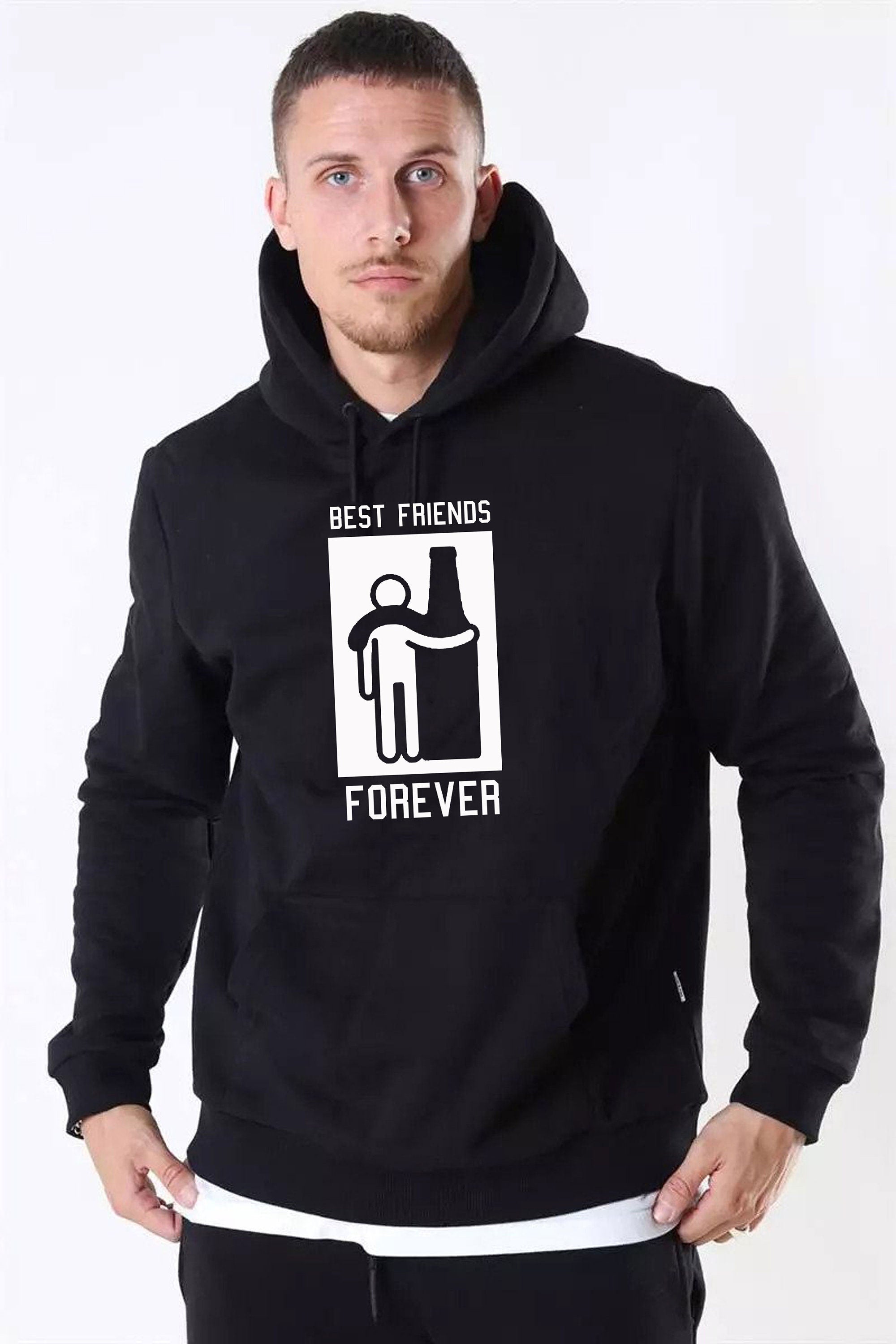 Best Friends Forever Hoodie Hoody Hood Hooded Friendship Day Top Wine Vodka Whisky Lover Gift for Father Uncle Aun Joke Humor