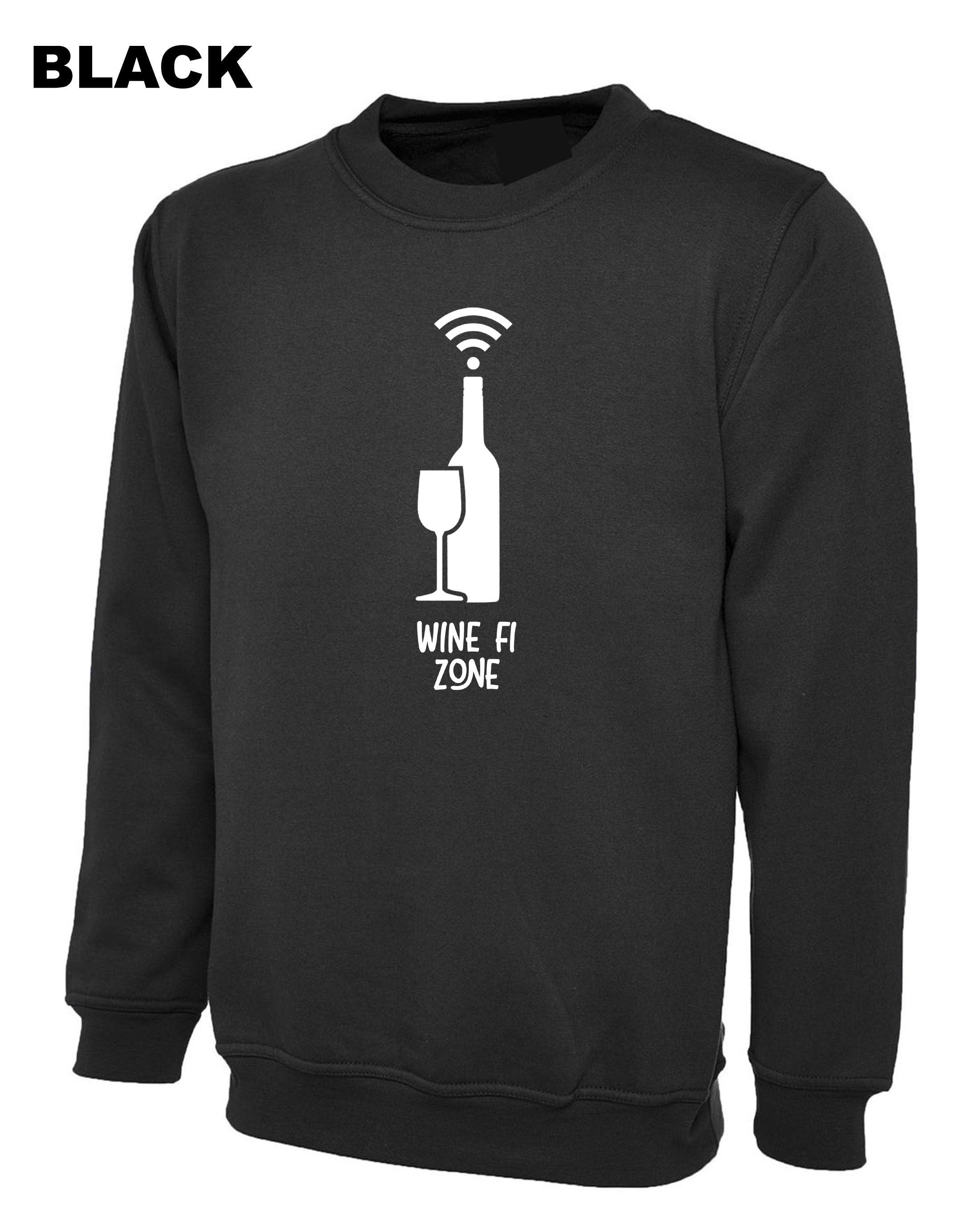 Wine Fi Zone Funny Mens Drunk Sweatshirt Jumper Sweater Shirt Unisex gift for Winw Lovers Birthday Xmas Present Womens Ladies Top Joke