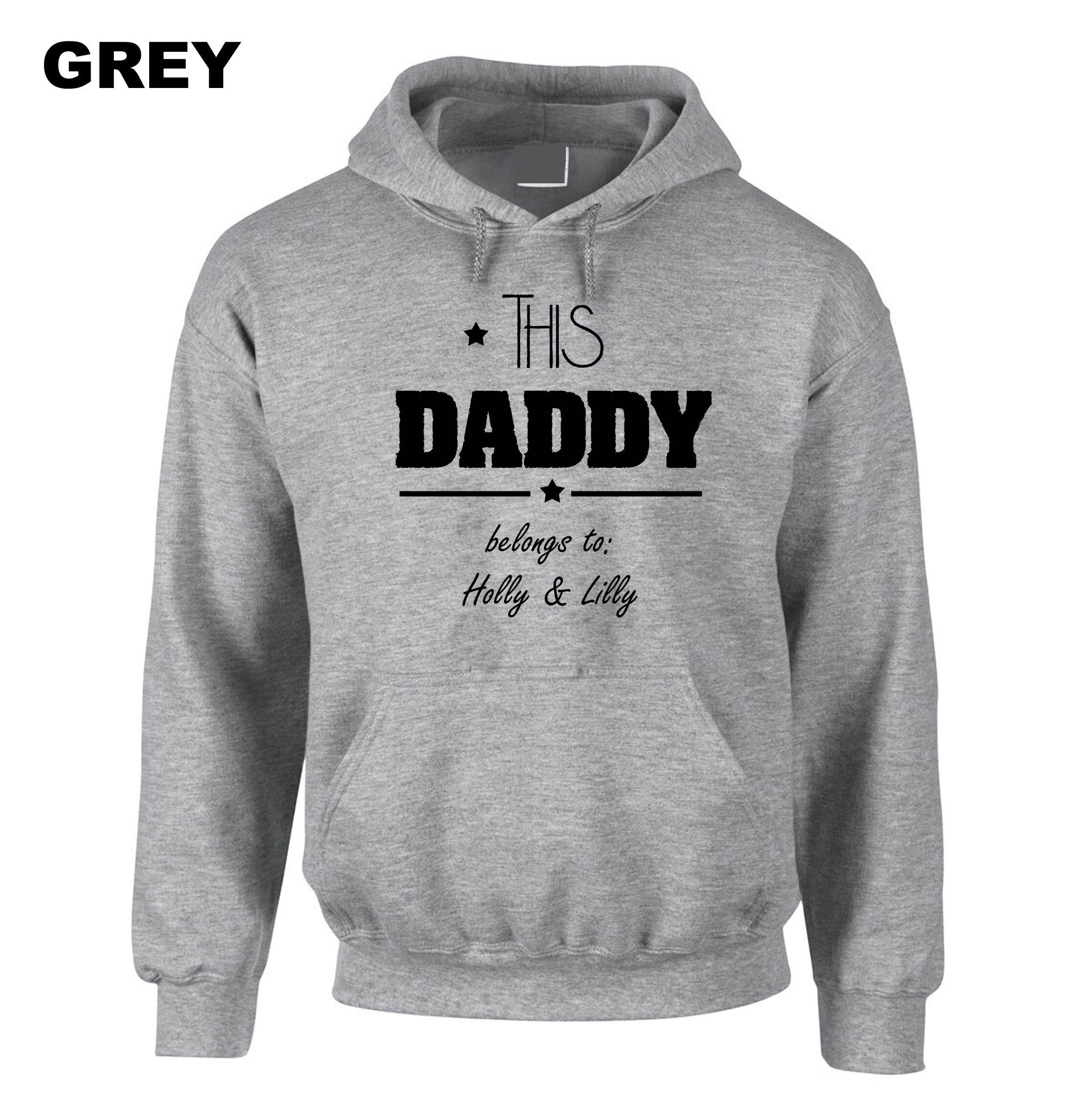 This Daddy Belongs to (Your Names) Customised Personalised Father's Day Hoodie Hoody Hood Hooded Dad Papa Birthday Present Funny