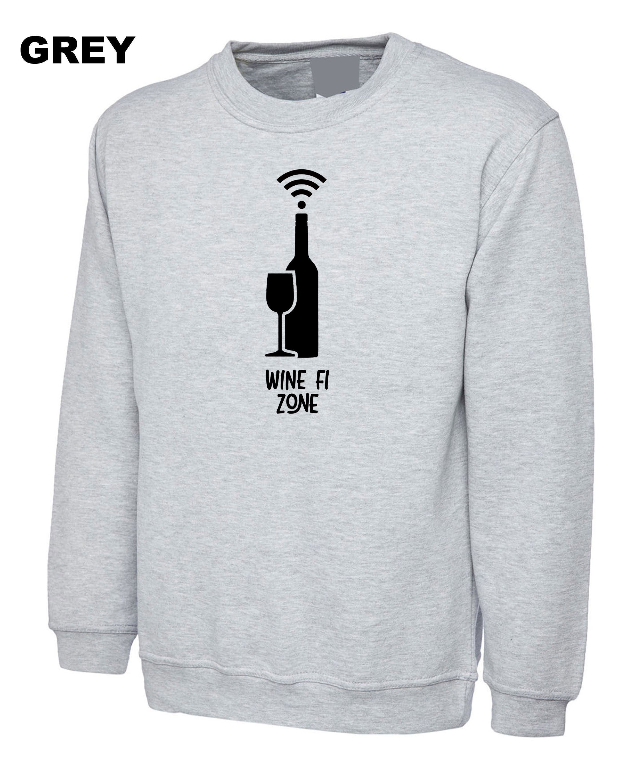 Wine Fi Zone Funny Mens Drunk Sweatshirt Jumper Sweater Shirt Unisex gift for Winw Lovers Birthday Xmas Present Womens Ladies Top Joke