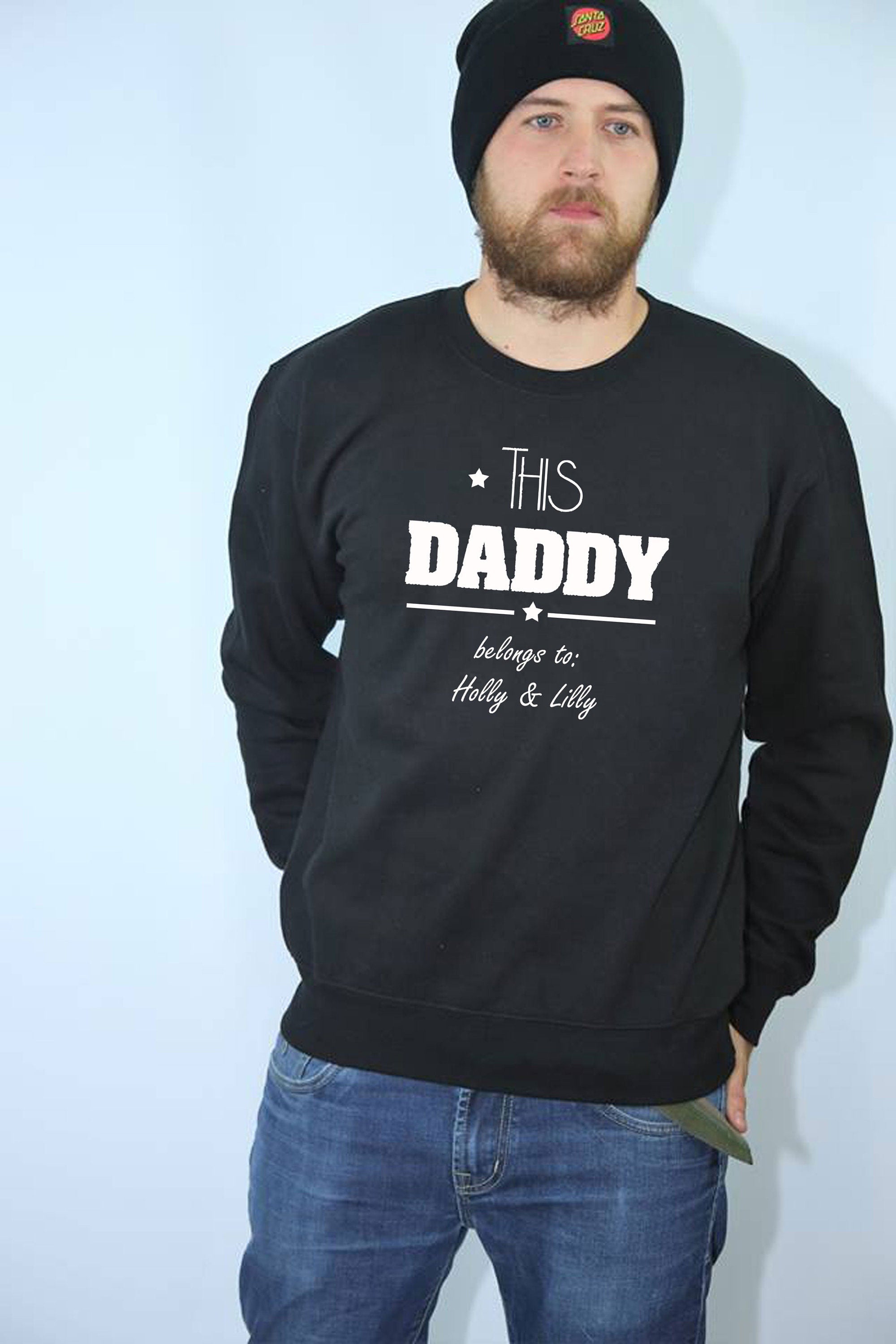 This Daddy Belongs to (Your Names) Customised Personalised Father's Day Sweatshirt Jumper Sweater Shirt Dad Papa Birthday Present Funny