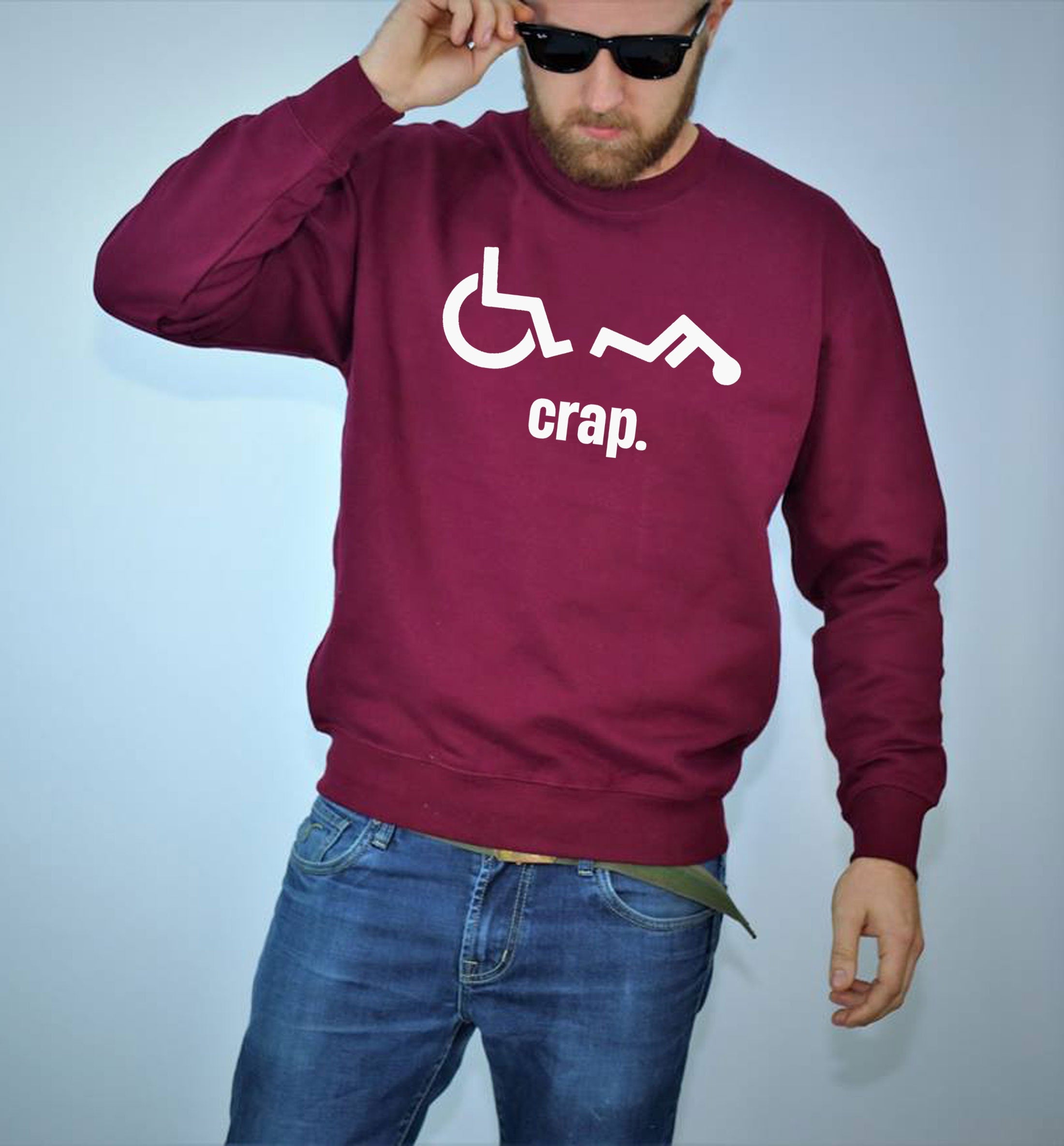 Oh Crap Wheelchair Fall Man Mens Men Funny Unisex Sweatshirt Jumper Sweater Shirt Birthday Present Gift Prank Humor Rude Xmas Gift