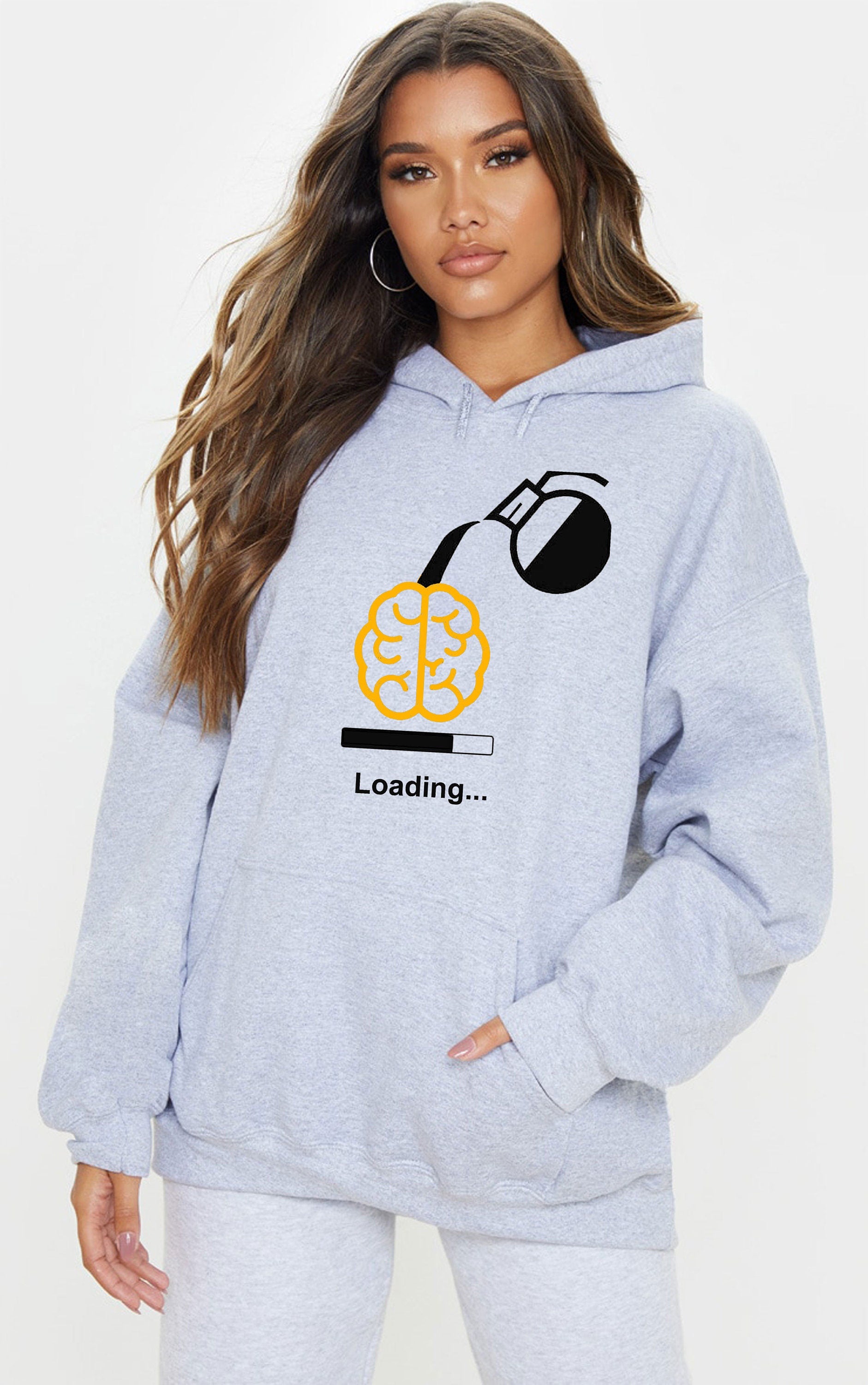 Mens Funny Brain loading Hoodie Hoody Hood Hooded Coffee Tea Lover Black Coffee Joke Womens Ladies Top Gift Birthday Xmas