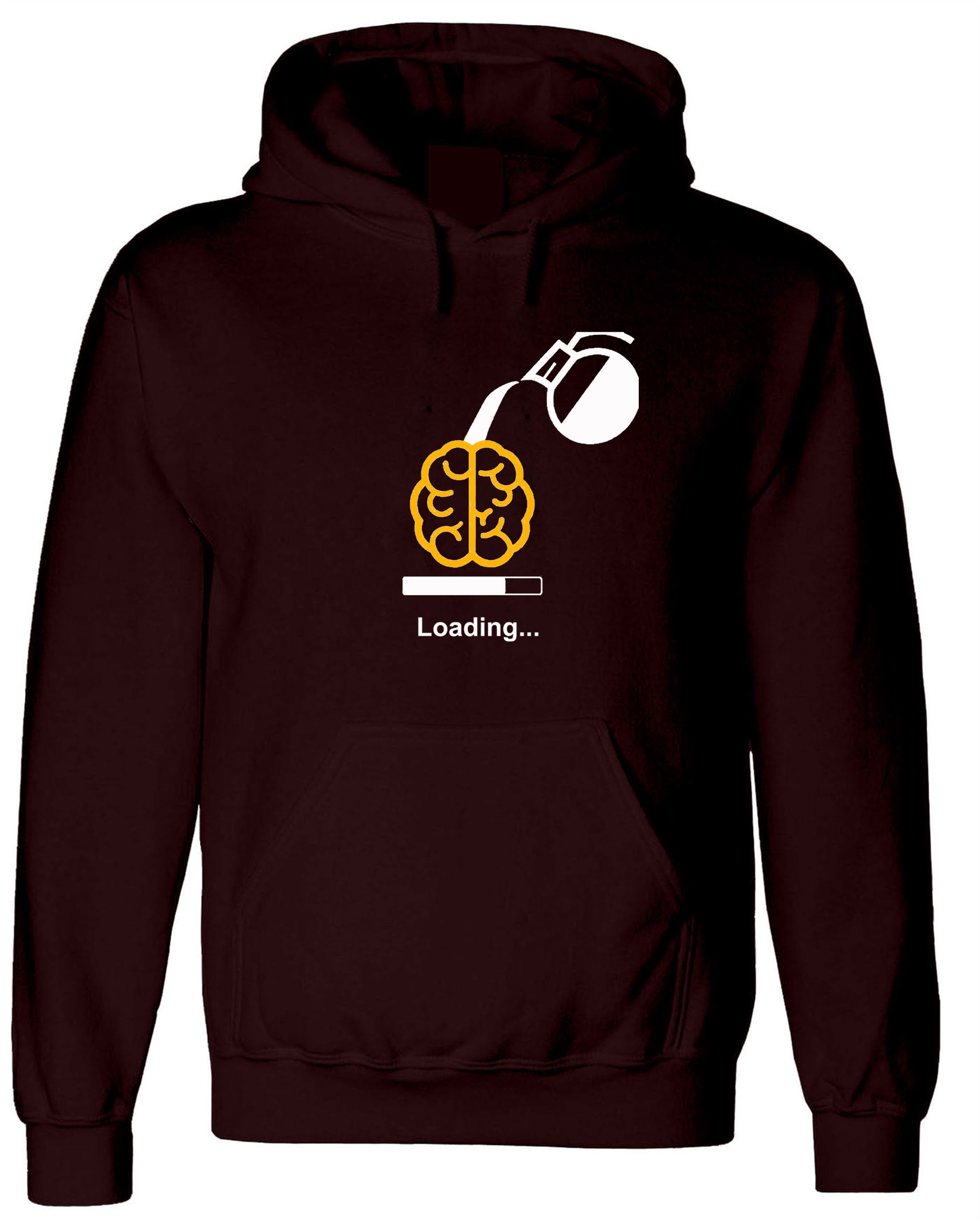 Mens Funny Brain loading Hoodie Hoody Hood Hooded Coffee Tea Lover Black Coffee Joke Womens Ladies Top Gift Birthday Xmas