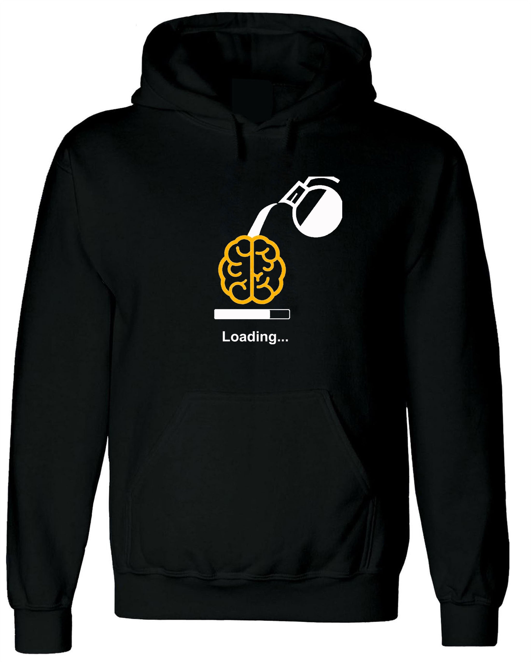 Mens Funny Brain loading Hoodie Hoody Hood Hooded Coffee Tea Lover Black Coffee Joke Womens Ladies Top Gift Birthday Xmas