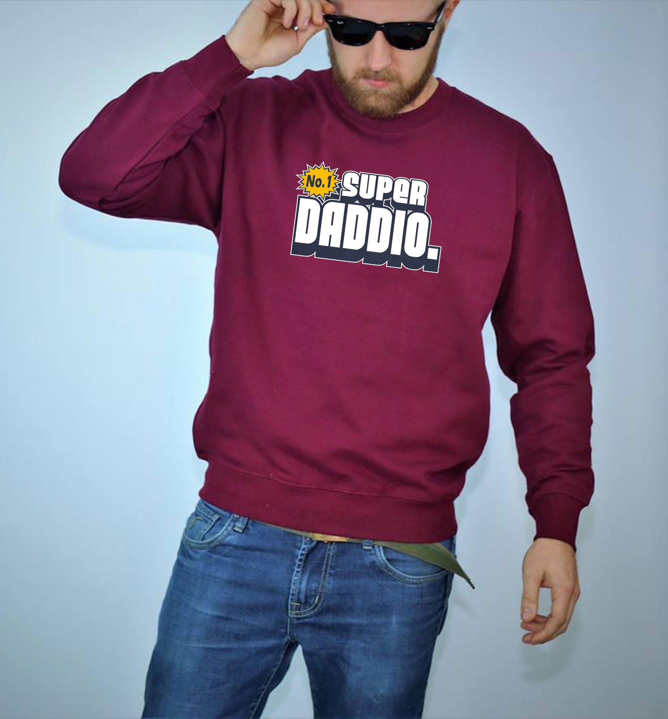 Father's Day SUPER DADDIO Sweatshirt Jumper Sweater Shirt funny dad daddy Papa Birthday Present gift Mens Fathers day Grandfather