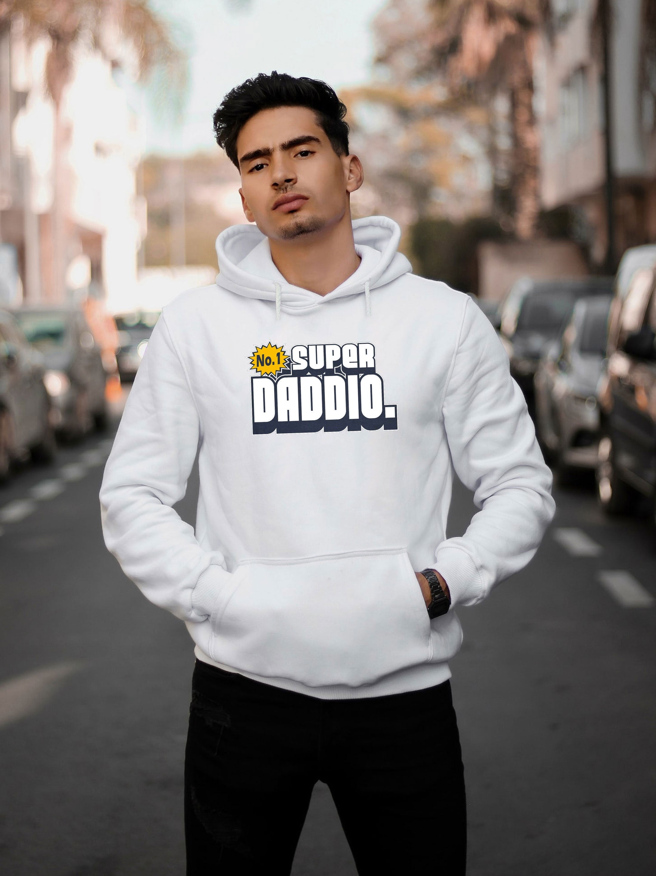 Father's Day SUPER DADDIO Hoodie Hoody Hood Hooded funny dad daddy Papa Birthday Present gift Mens Fathers day Grandfather