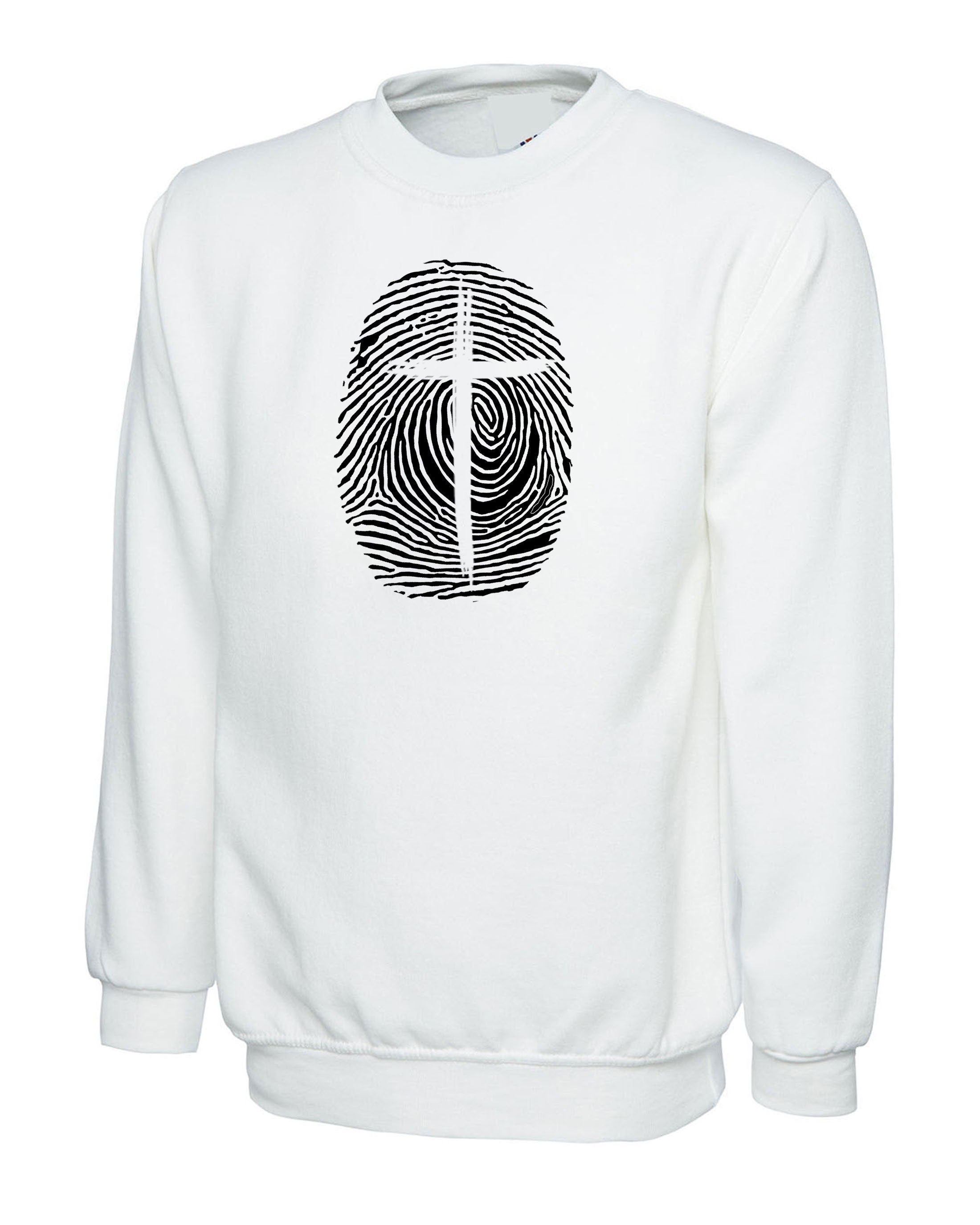 Christian Religion identity Fingerprint Cross Sweatshirt Jumper Sweater Shirt Christmas Gift Xmas Present Top Birthday Mens Unisex Christ