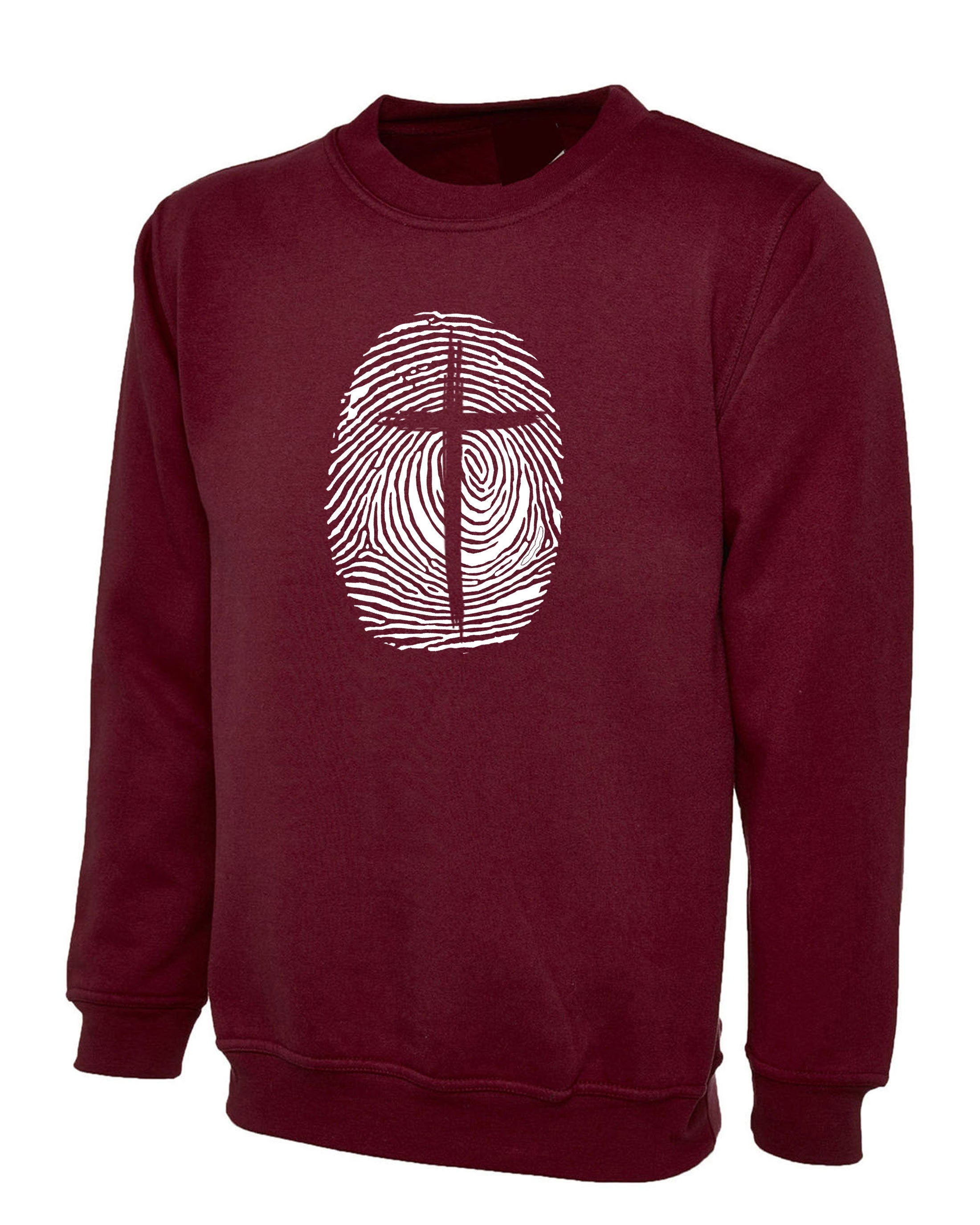 Christian Religion identity Fingerprint Cross Sweatshirt Jumper Sweater Shirt Christmas Gift Xmas Present Top Birthday Mens Unisex Christ