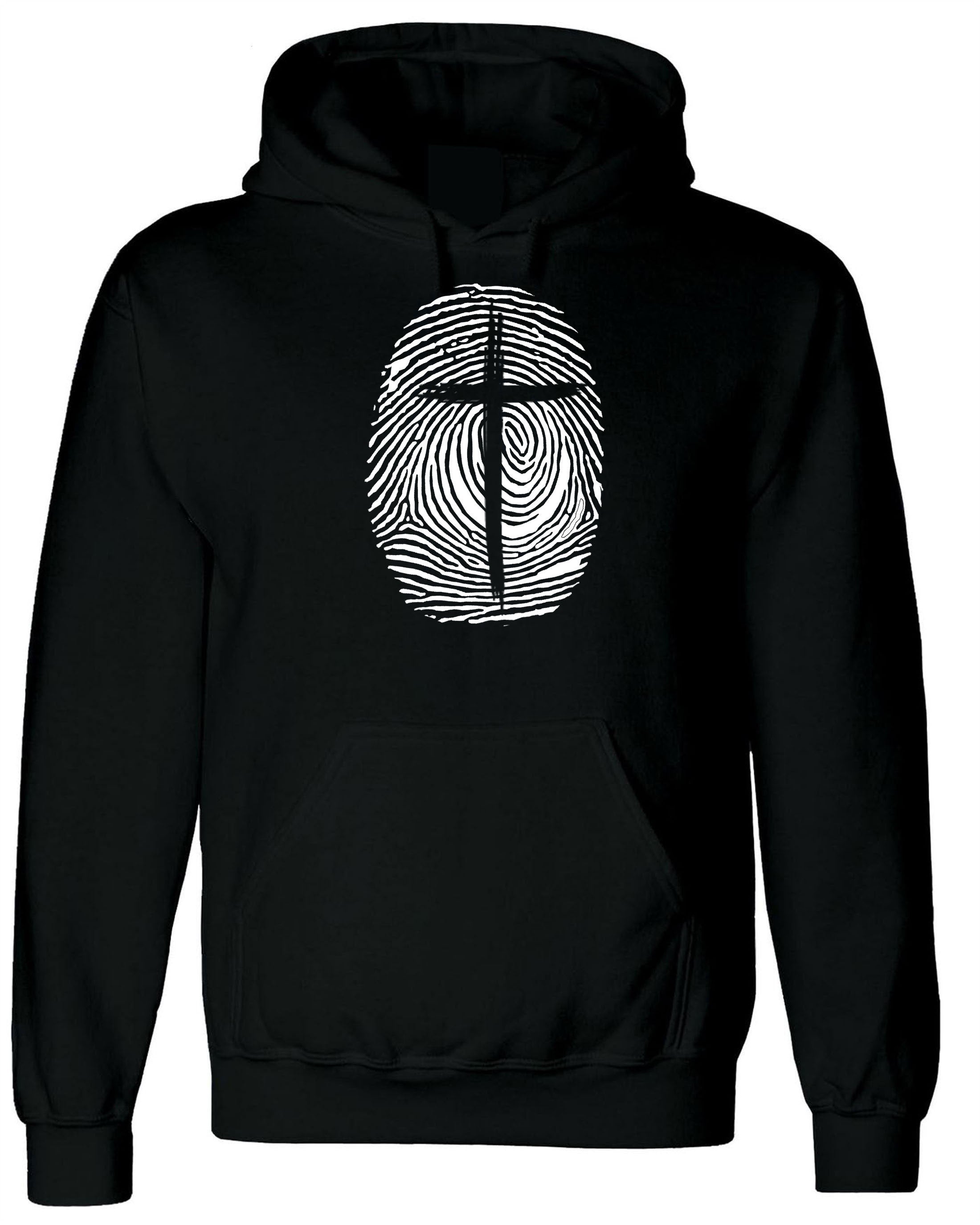 Christian Religion identity Fingerprint Cross Hoodie Hoody Hood Hooded Christmas Gift Xmas Present Top Birthday Mens Unisex Christ