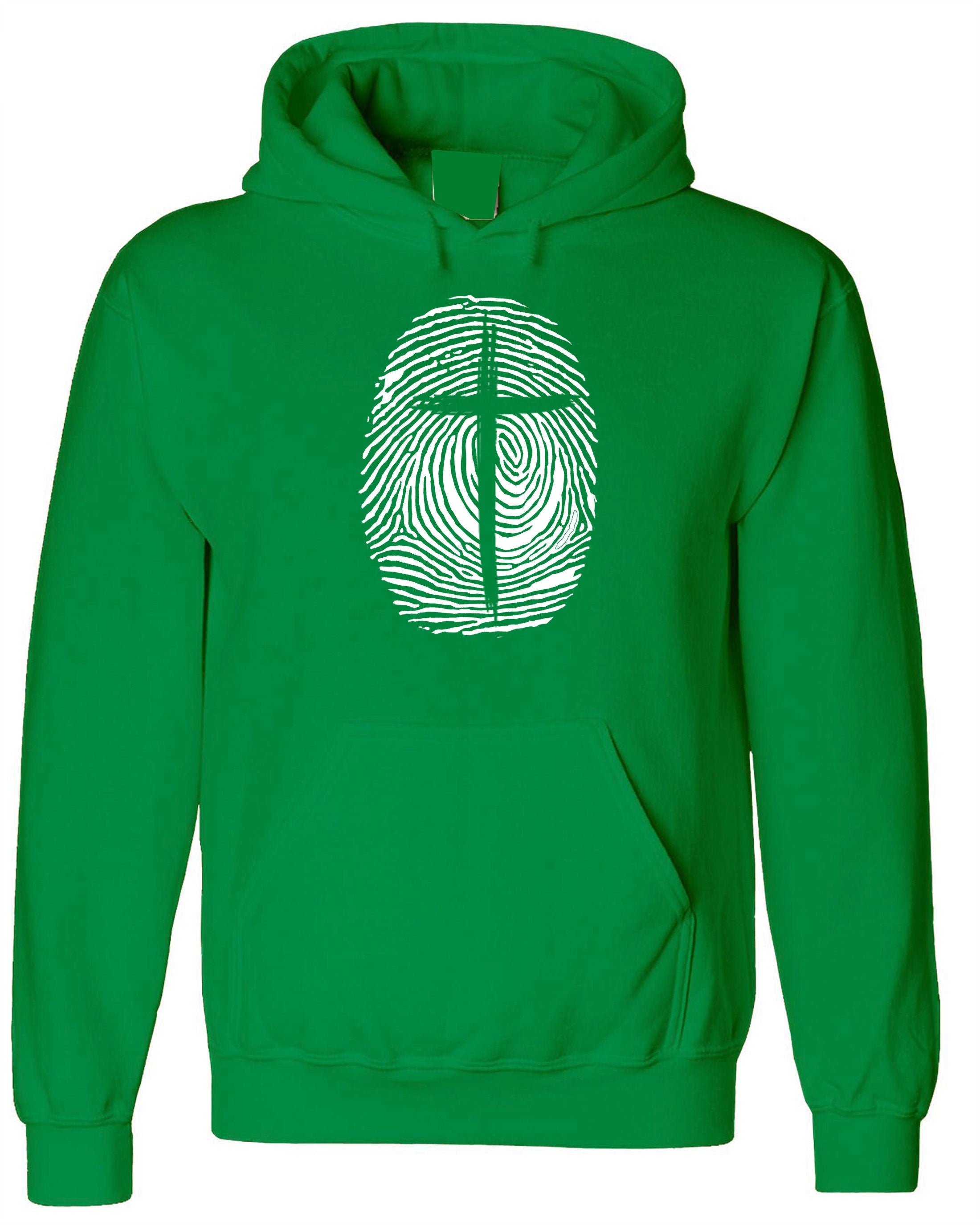 Christian Religion identity Fingerprint Cross Hoodie Hoody Hood Hooded Christmas Gift Xmas Present Top Birthday Mens Unisex Christ