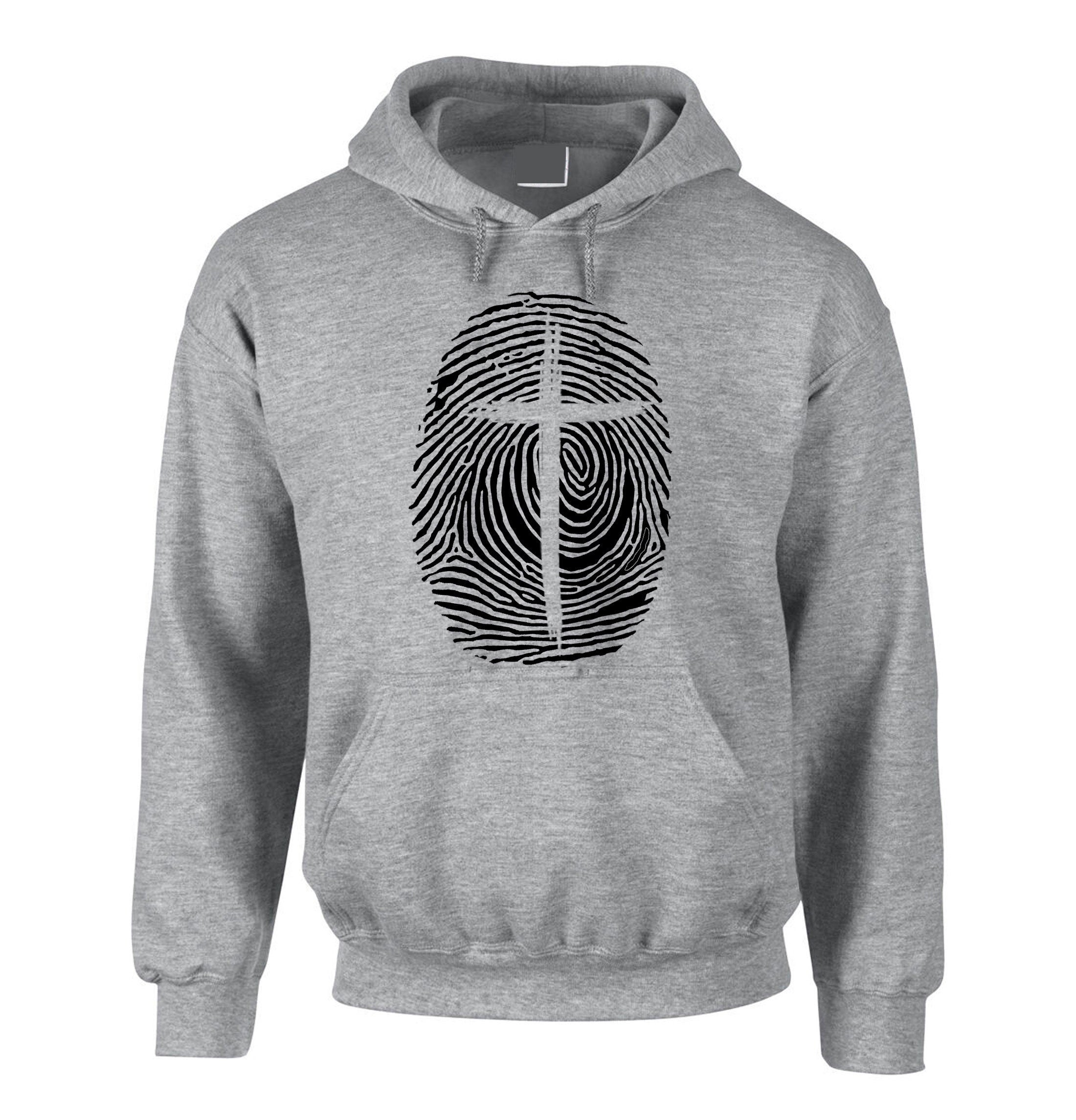 Christian Religion identity Fingerprint Cross Hoodie Hoody Hood Hooded Christmas Gift Xmas Present Top Birthday Mens Unisex Christ