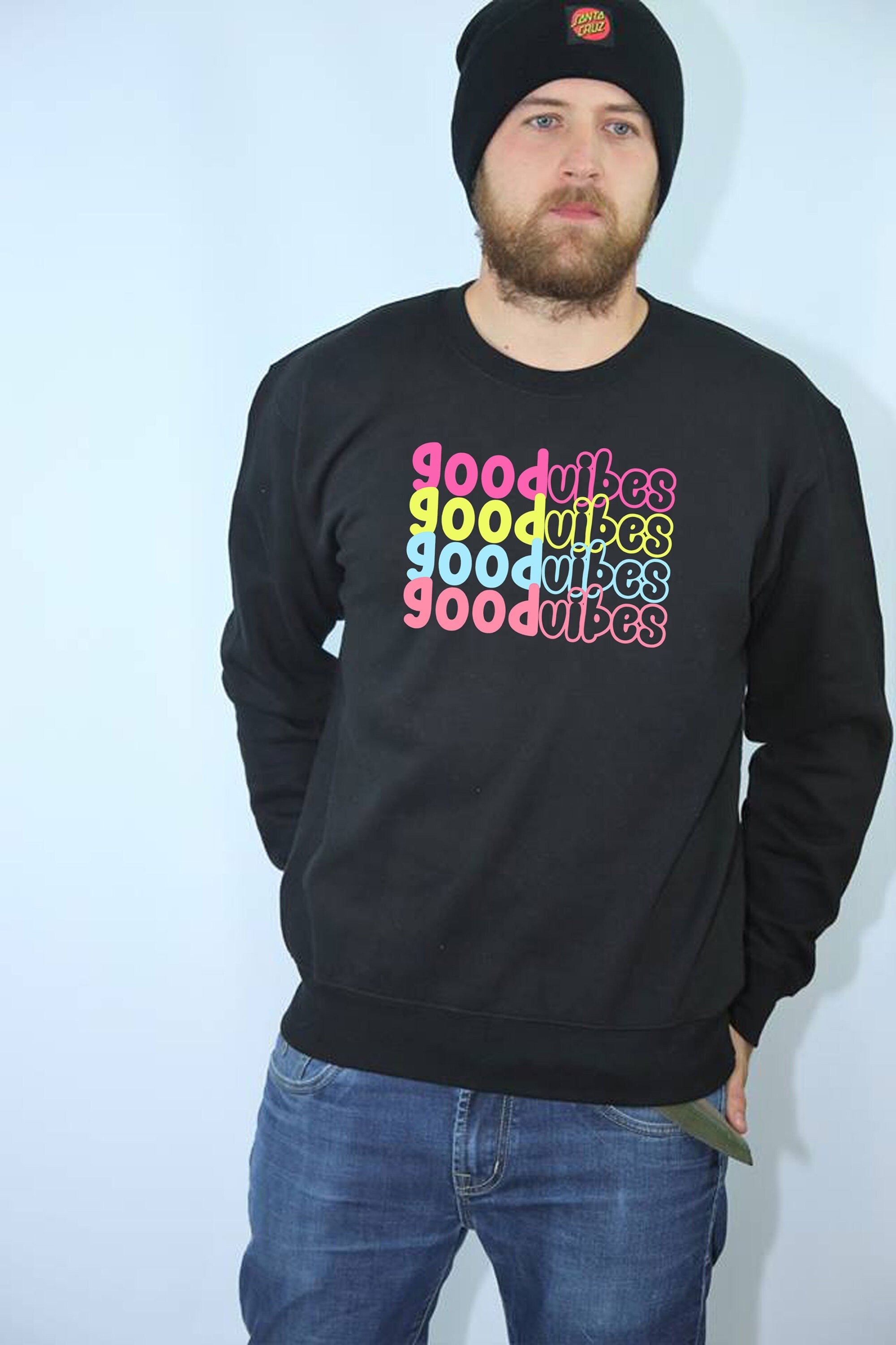 Good Vibes Sweatshirt Jumper Sweater Shirt Colorful Font Birthday Gift Cute Present Unisex Motivational Inspirational Gift Xmas