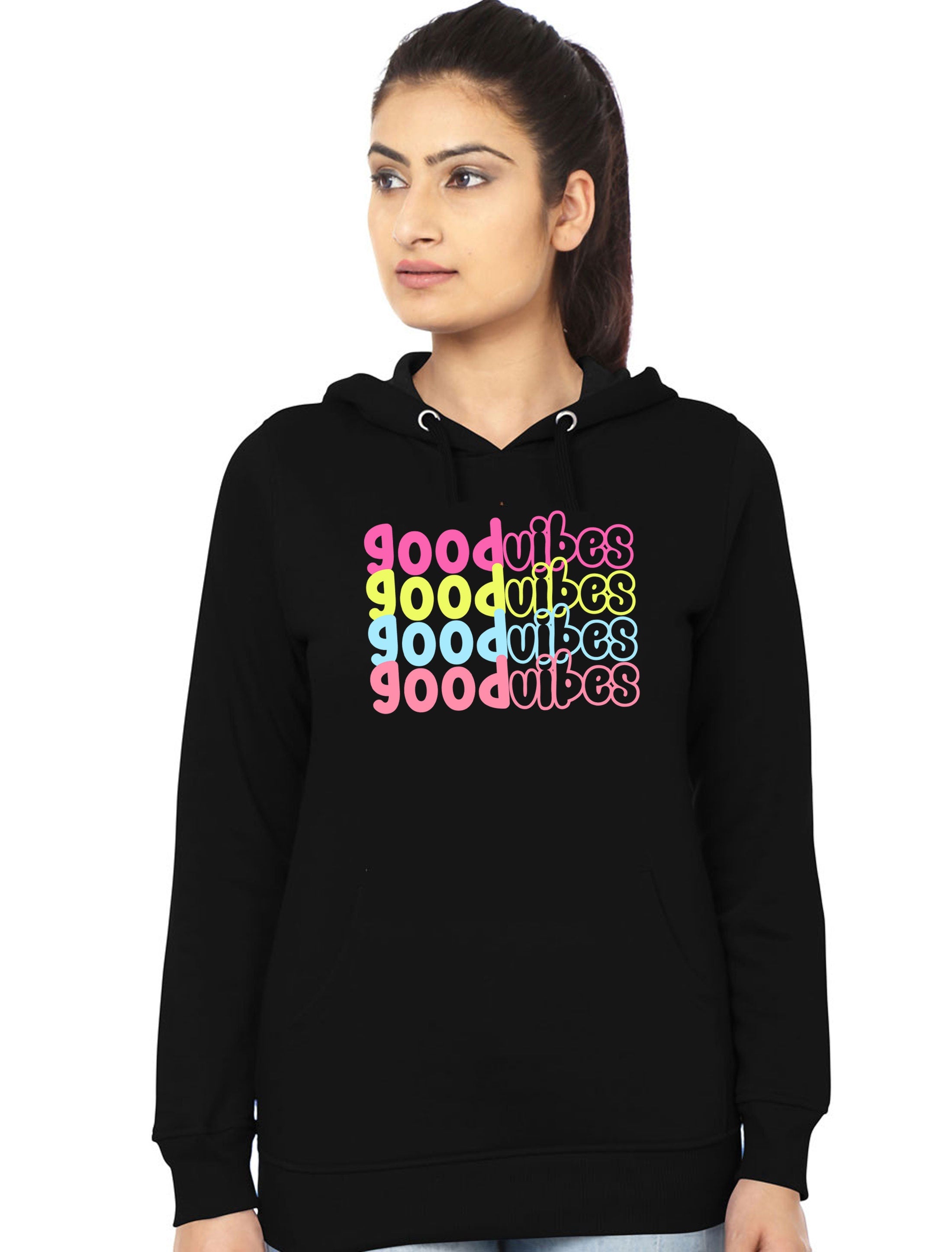 Good Vibes Hoodie Hoody Hood Hooded Colorful Font Birthday Gift Cute Present Unisex Motivational Inspirational Gift Xmas