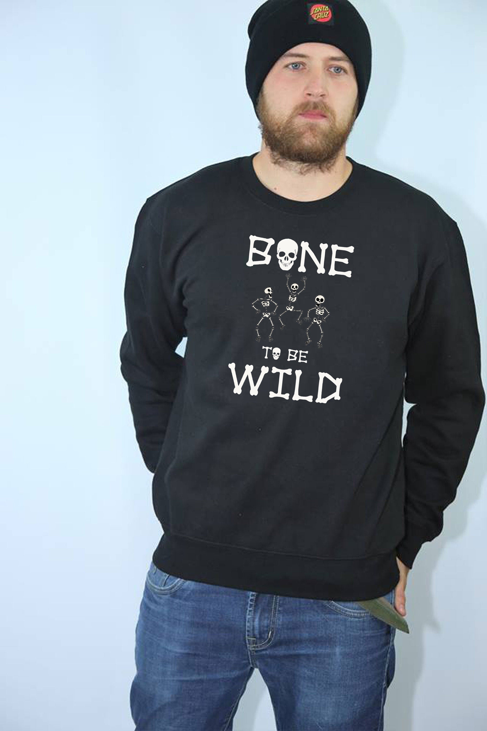 Funny Boo Halloween Sweatshirt Jumper Sweater shirt Bones Born to be Wild Unisex Scary Horror Top Gift Unisex Ghost Joke Skelton