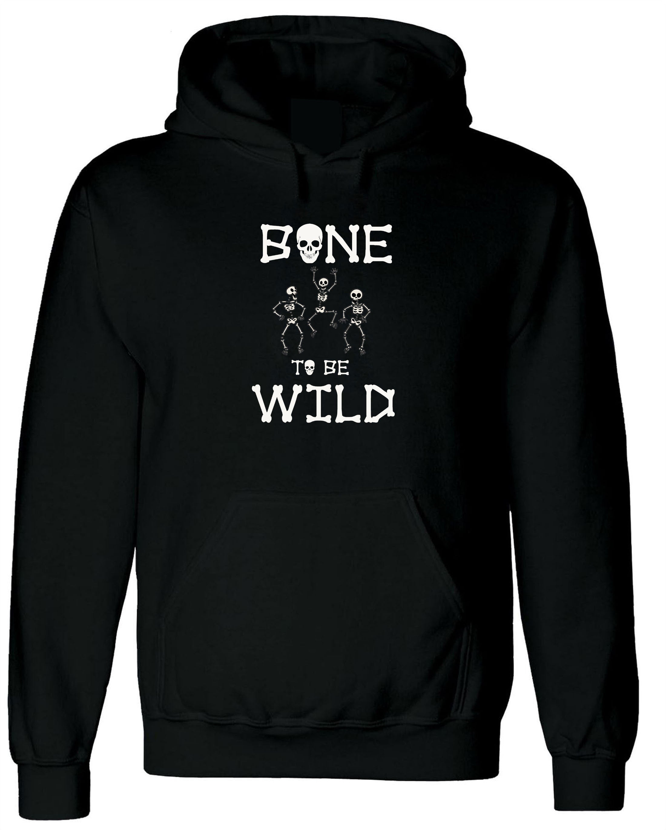 Funny Boo Halloween Hoodie Hoody Hood Hooded Bones Born to be Wild Unisex Scary Horror Top Gift Unisex Ghost Joke Skelton