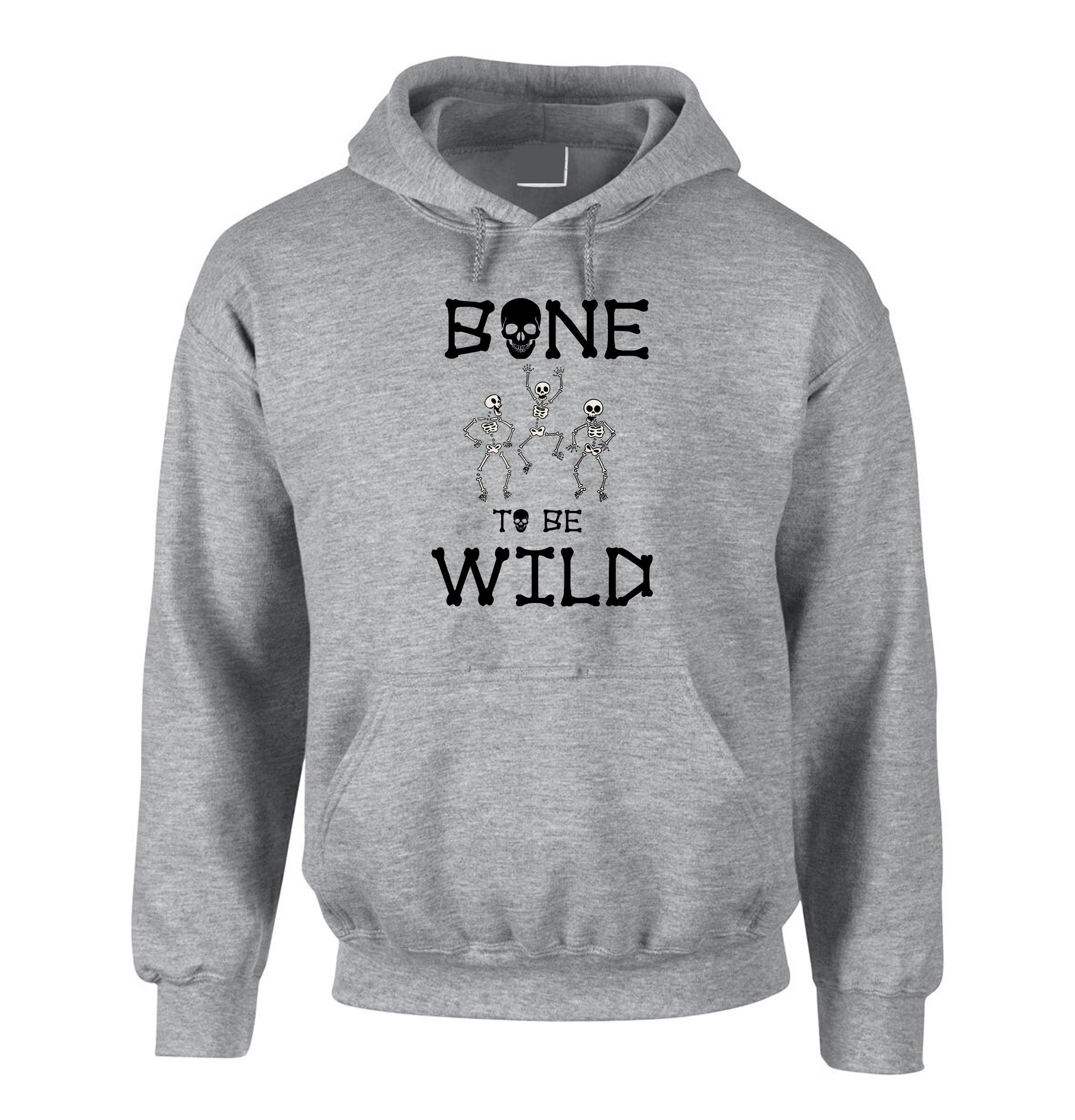 Funny Boo Halloween Hoodie Hoody Hood Hooded Bones Born to be Wild Unisex Scary Horror Top Gift Unisex Ghost Joke Skelton