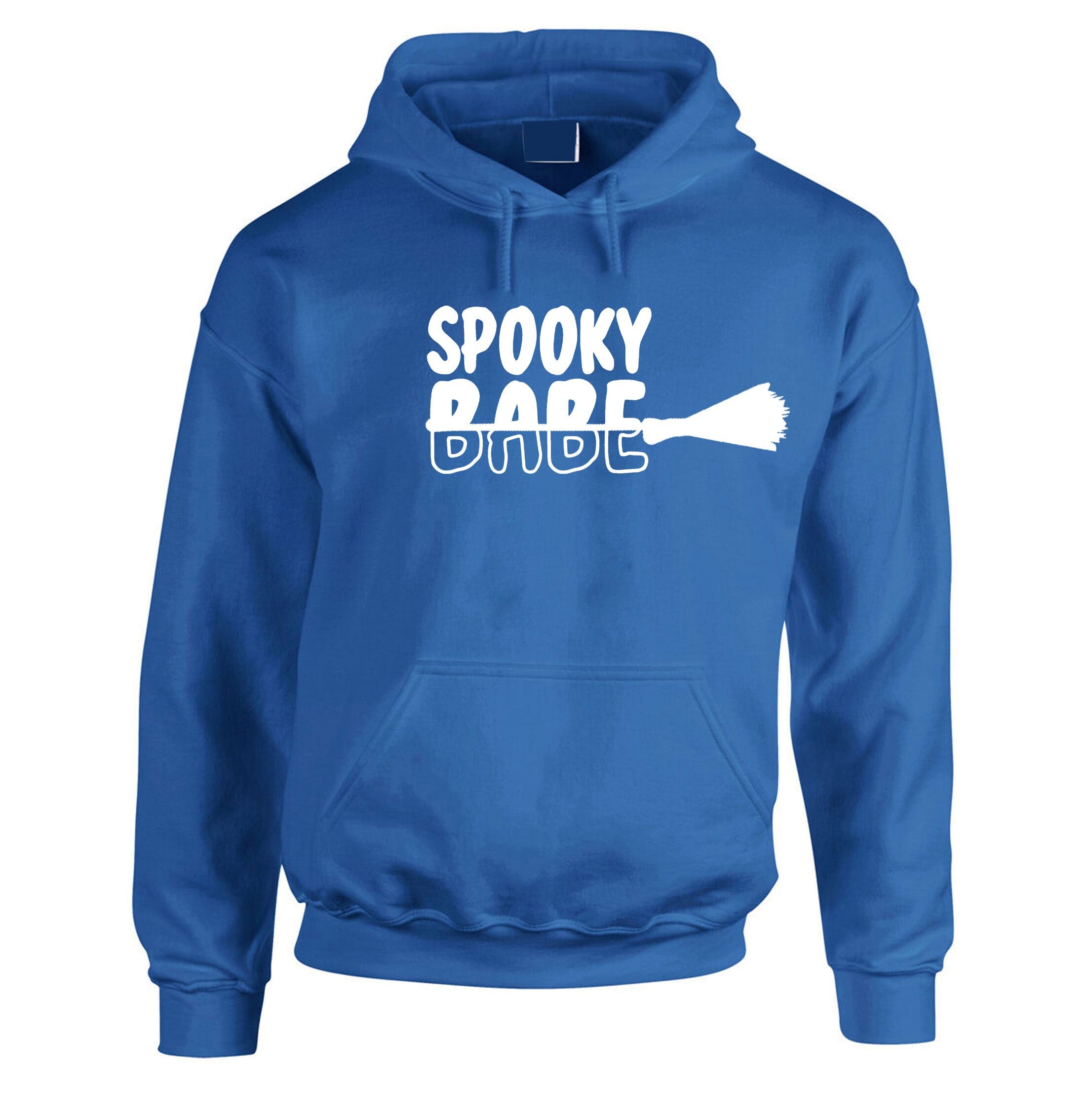 Spooky Babe Funny Halloween Hoodie Hoody Hood Hooded Ladies Unisex Broom Trick Treat Boo Horror Gift for GF Womens Girlfriend