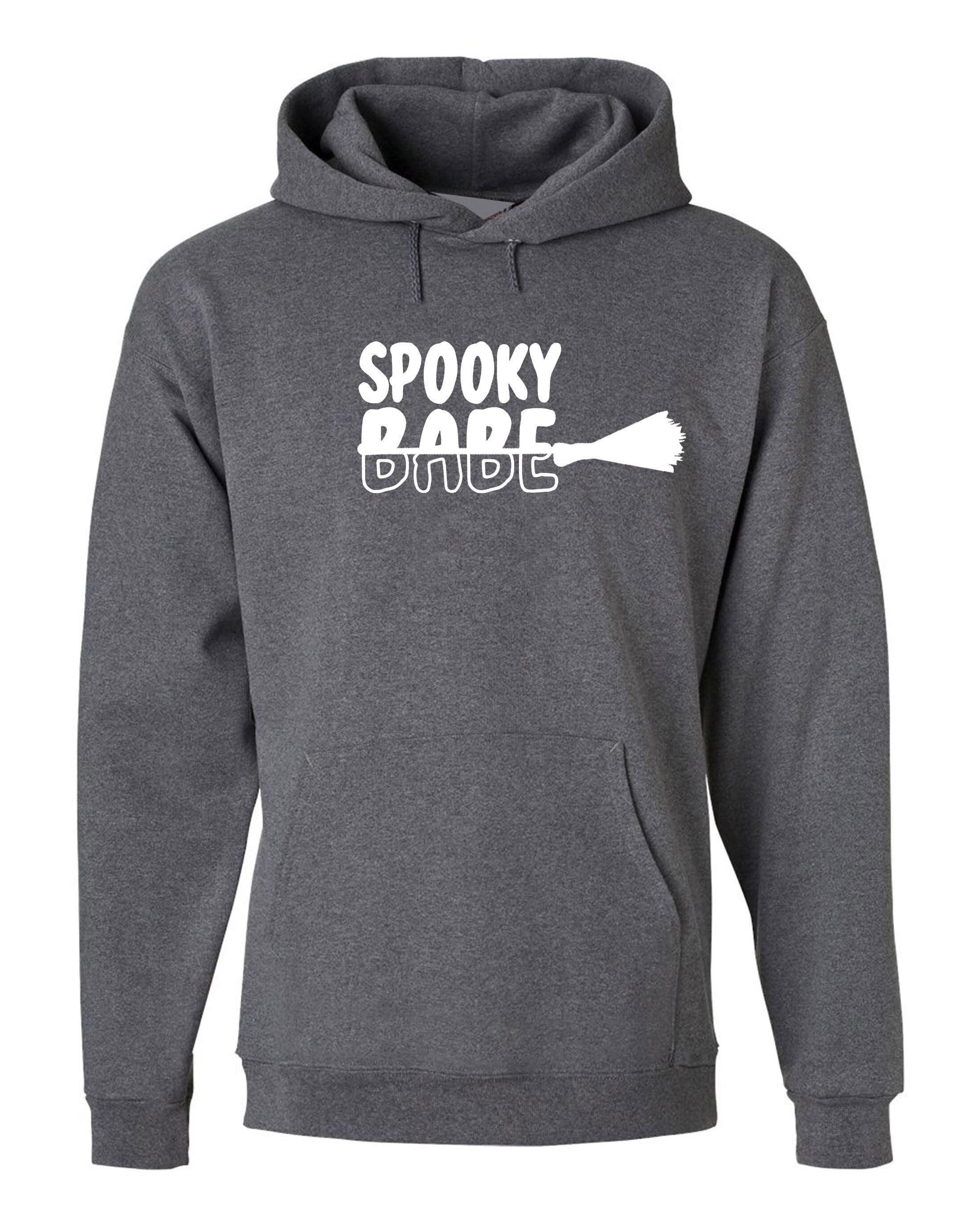 Spooky Babe Funny Halloween Hoodie Hoody Hood Hooded Ladies Unisex Broom Trick Treat Boo Horror Gift for GF Womens Girlfriend