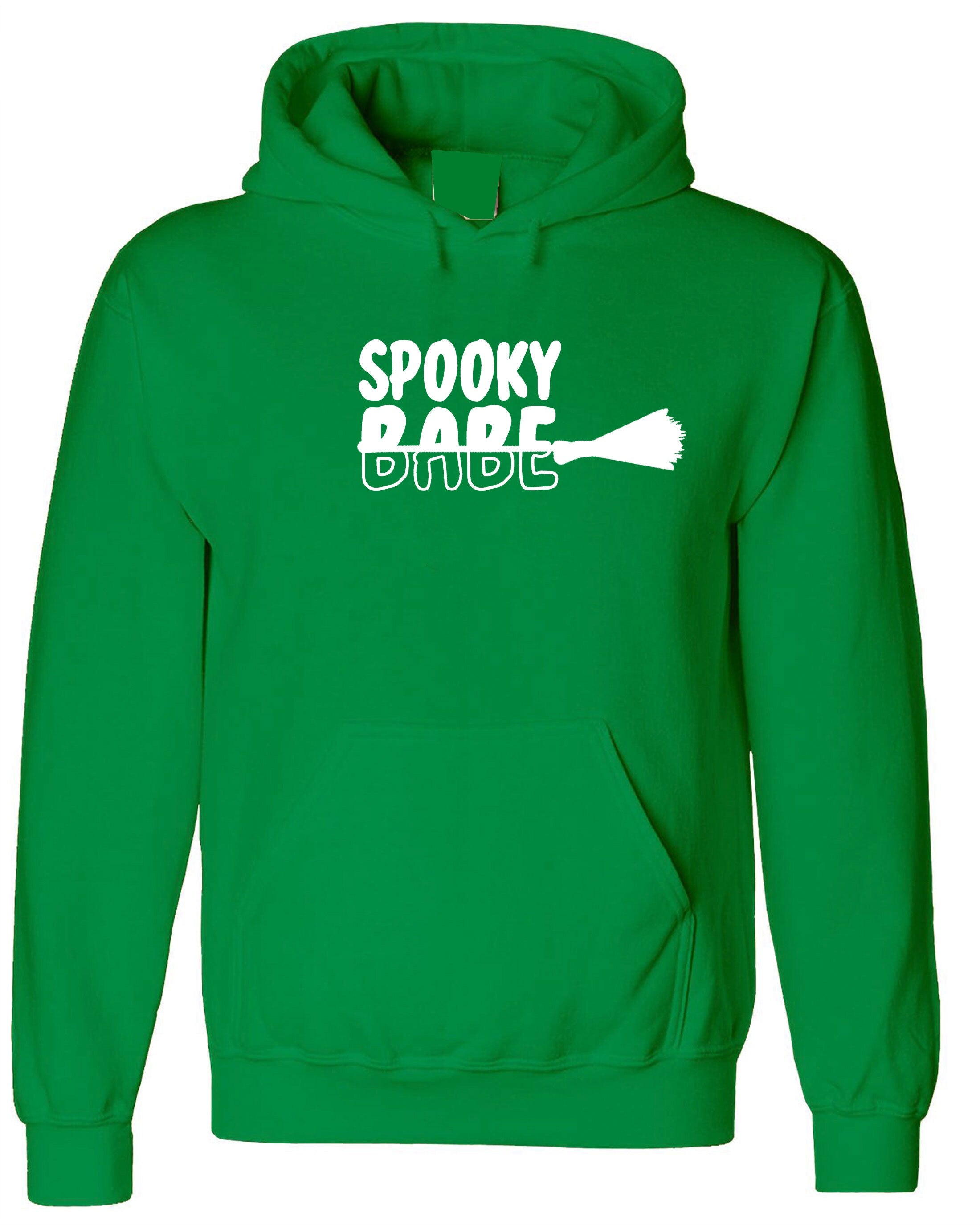 Spooky Babe Funny Halloween Hoodie Hoody Hood Hooded Ladies Unisex Broom Trick Treat Boo Horror Gift for GF Womens Girlfriend