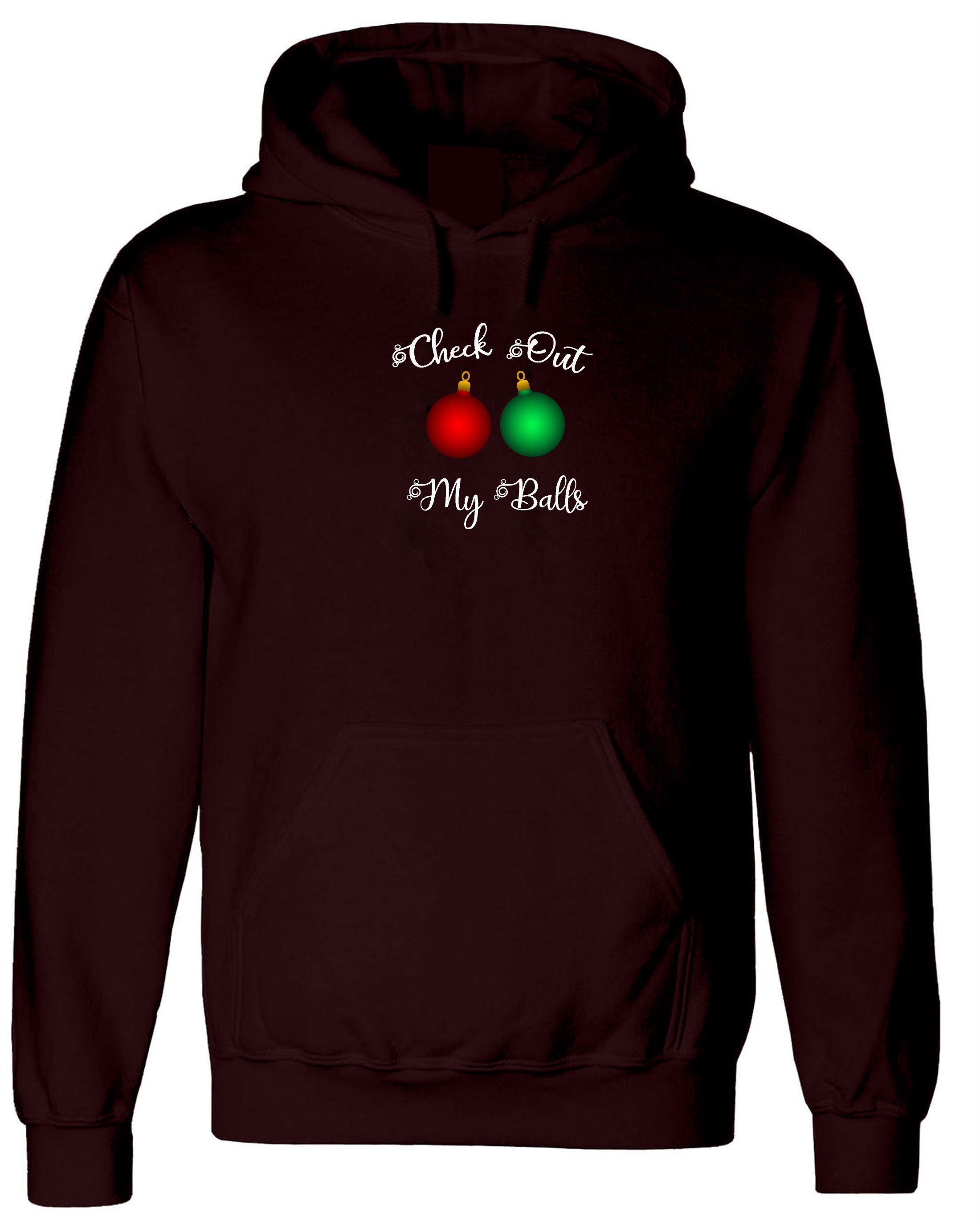 Check Out My Balls Funny Rude Hoodie Hoody Hood Hooded Christmas Bells Jingle Bells Xmas Gift Present Unisex Humor Santa Top