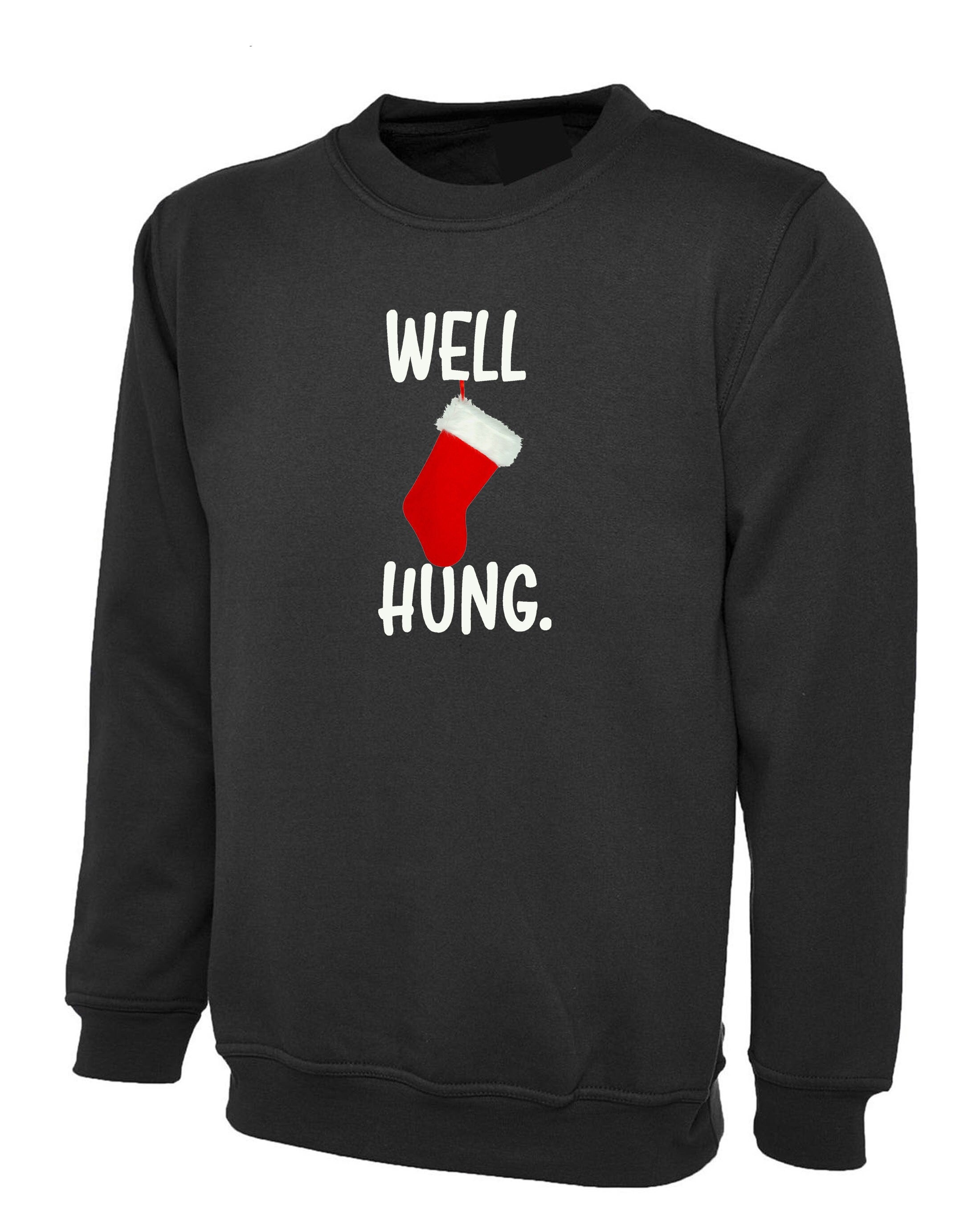 Well Hung Funny Christmas Sweatshirt Jumper Sweater Shirt Santa Socks Santa Stockings Humor Adult Joke Xmas Present Gift Sarcastic