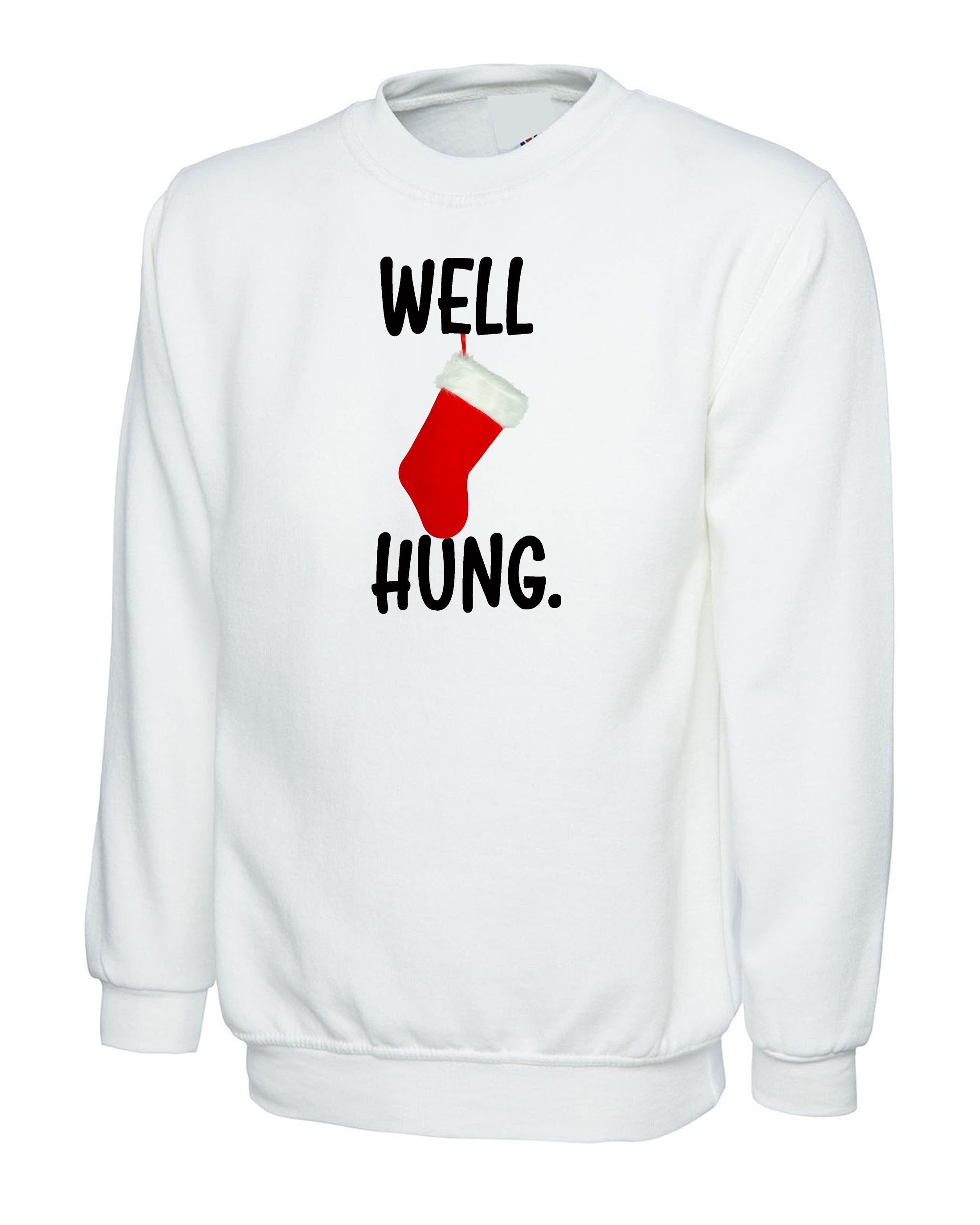 Well Hung Funny Christmas Sweatshirt Jumper Sweater Shirt Santa Socks Santa Stockings Humor Adult Joke Xmas Present Gift Sarcastic