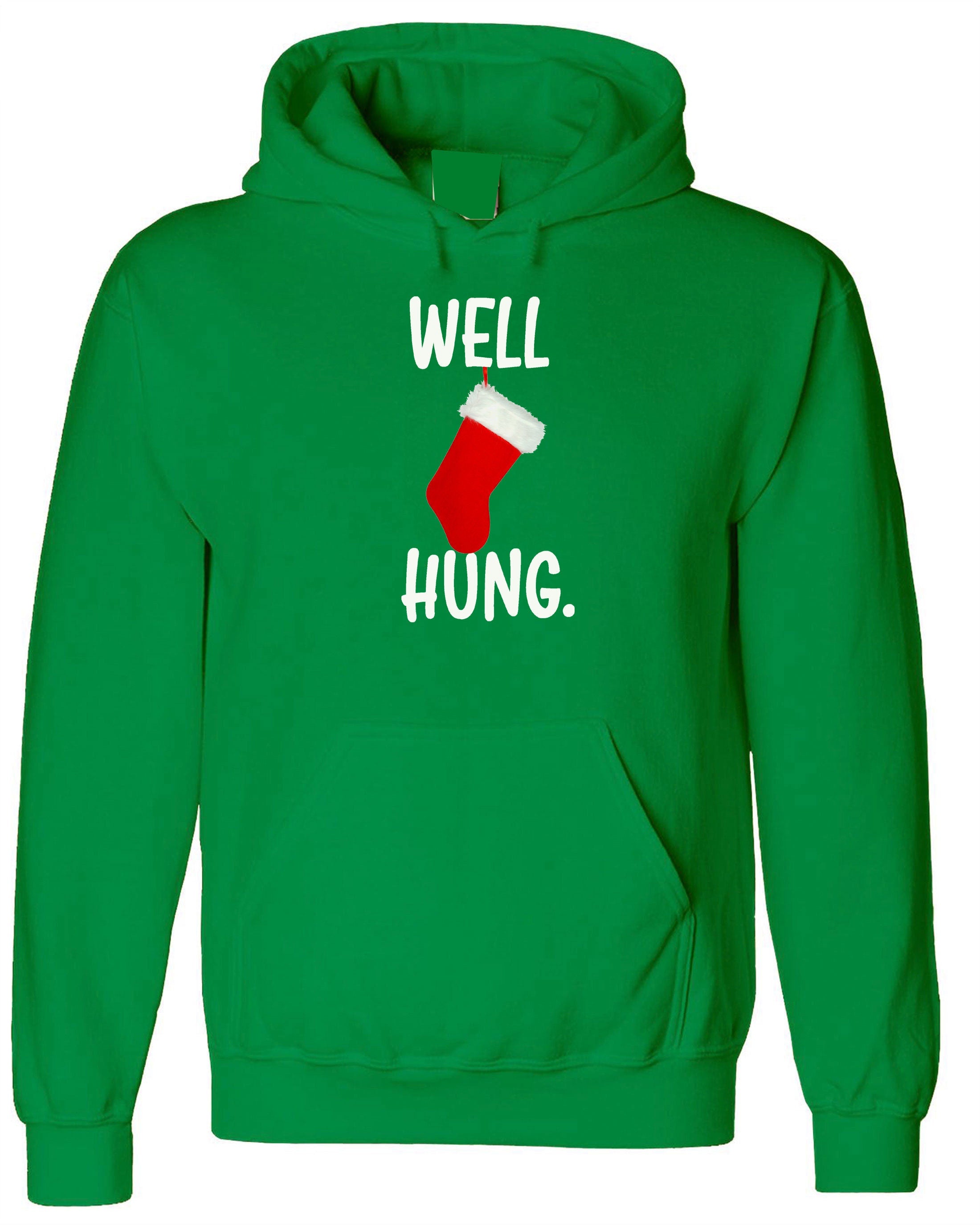 Well Hung Funny Christmas Hoodie Hoody Hood Hooded Santa Socks Santa Stockings Humor Adult Joke Xmas Present Gift Sarcastic