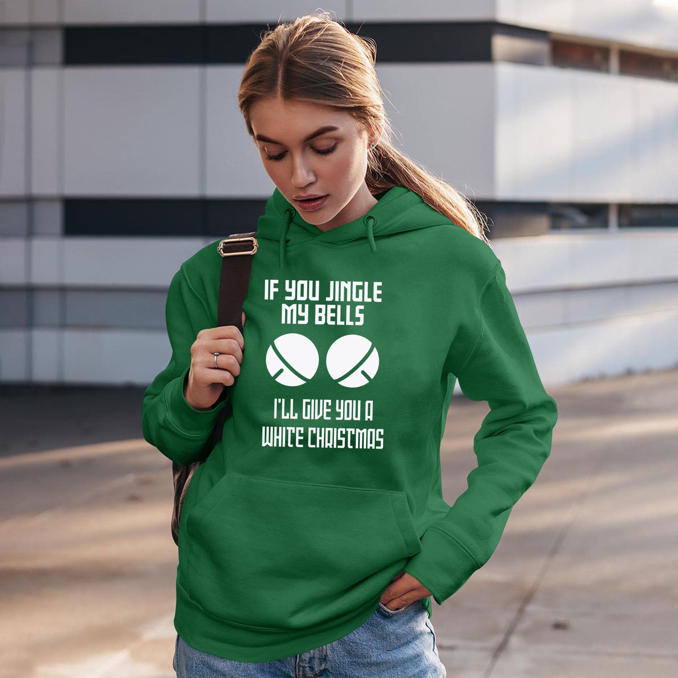 Funny Christmas Adult Joke Hoodie Hoody Hood Hooded If you jingle my Bells I'll give you white Christmas Unisex Present Xmas Top