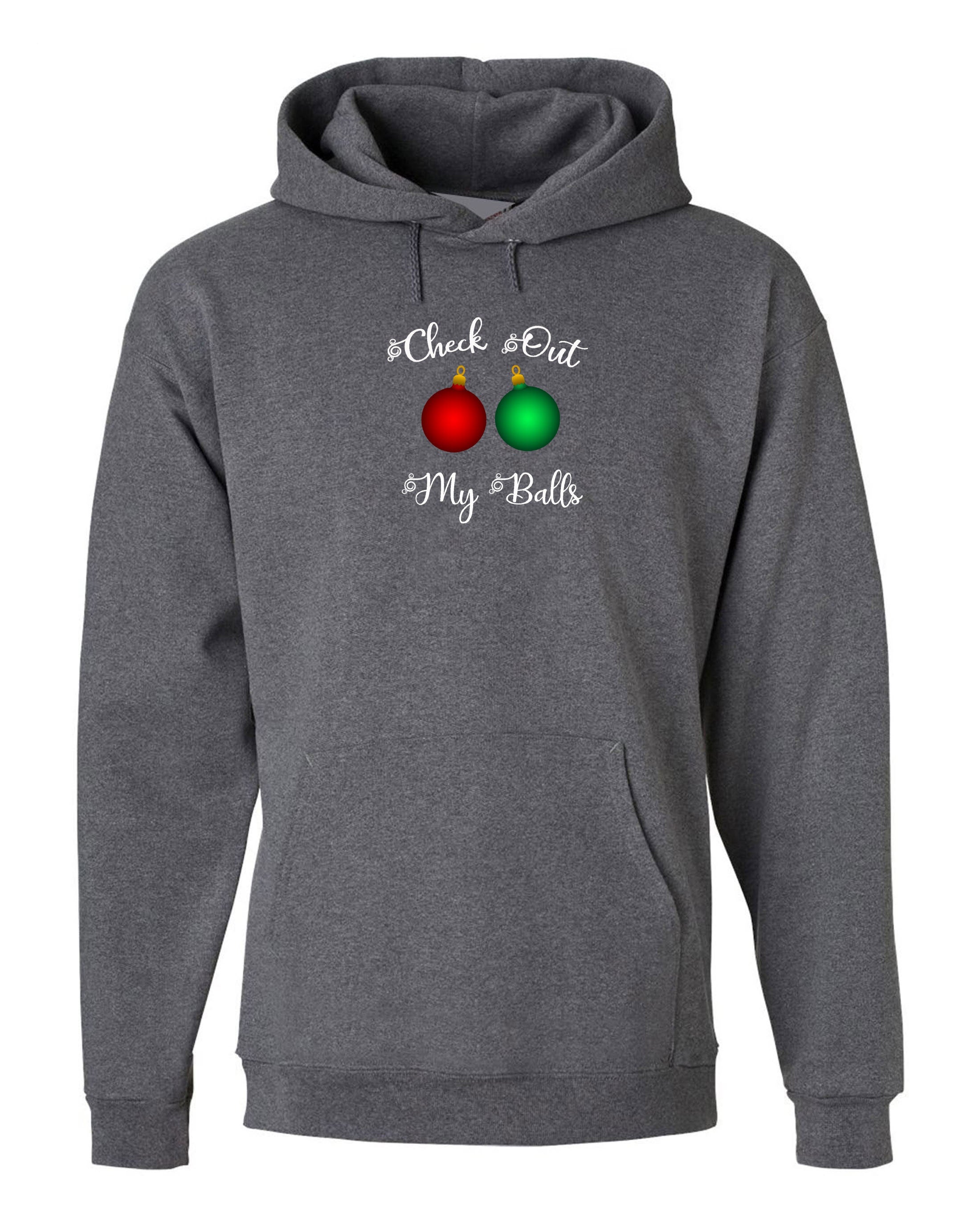 Check Out My Balls Funny Rude Hoodie Hoody Hood Hooded Christmas Bells Jingle Bells Xmas Gift Present Unisex Humor Santa Top