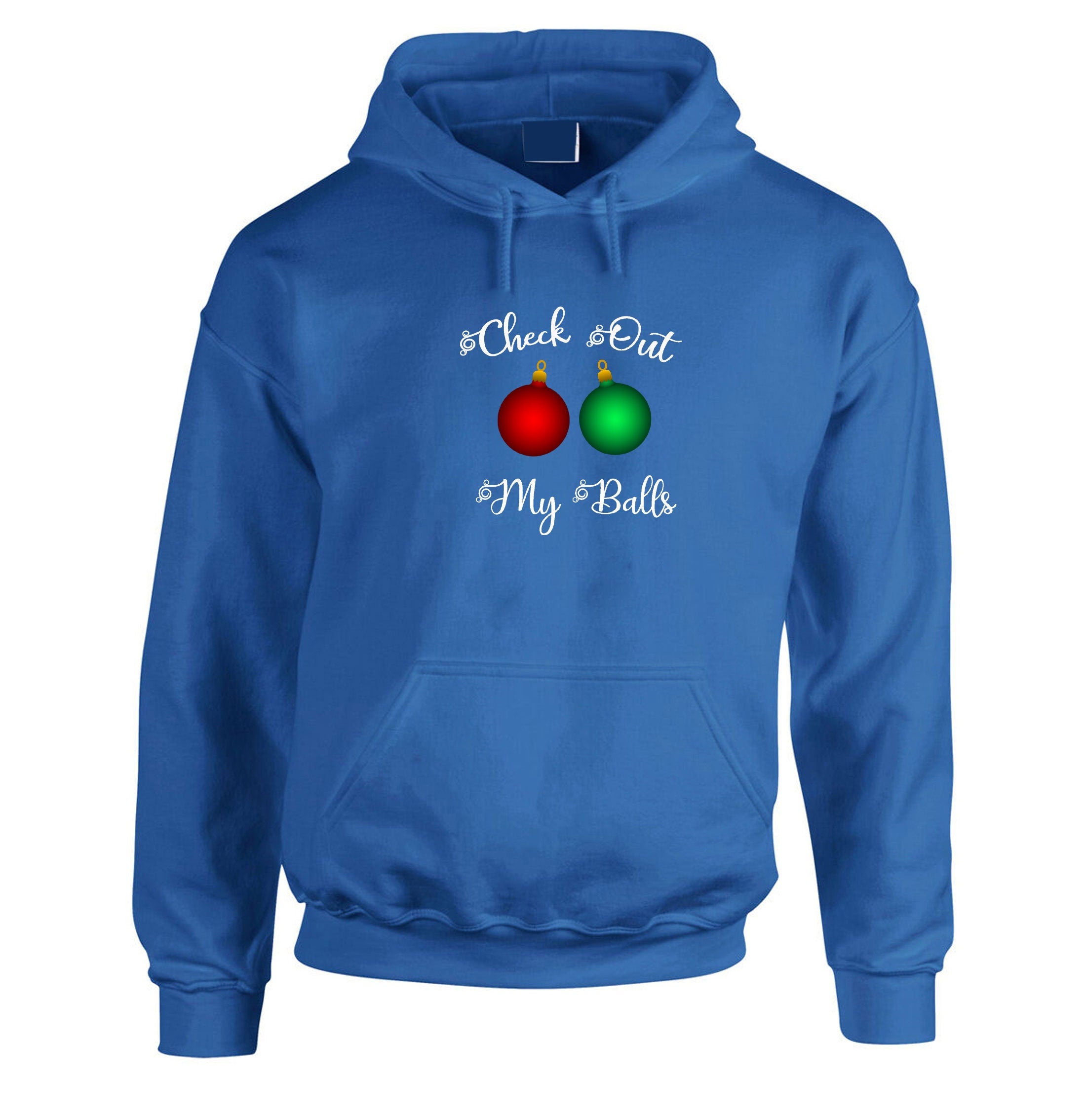 Check Out My Balls Funny Rude Hoodie Hoody Hood Hooded Christmas Bells Jingle Bells Xmas Gift Present Unisex Humor Santa Top