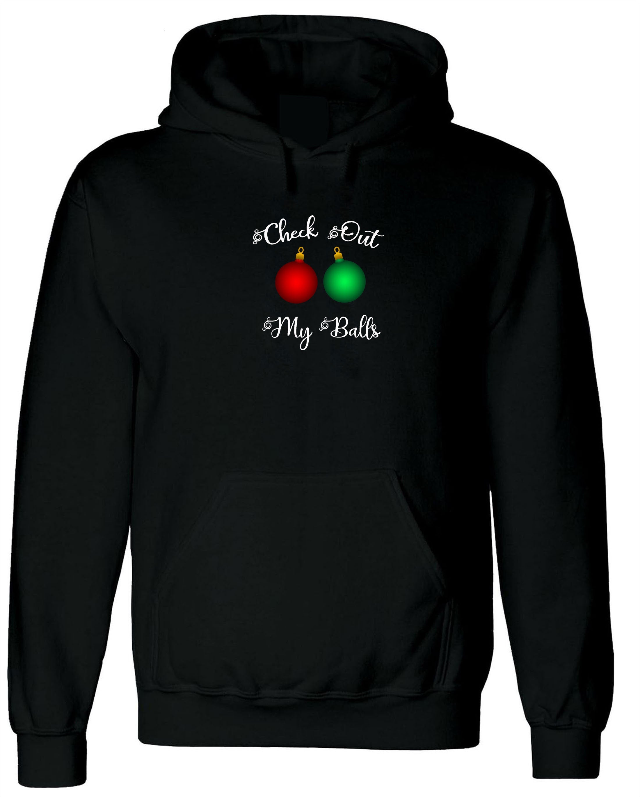 Check Out My Balls Funny Rude Hoodie Hoody Hood Hooded Christmas Bells Jingle Bells Xmas Gift Present Unisex Humor Santa Top