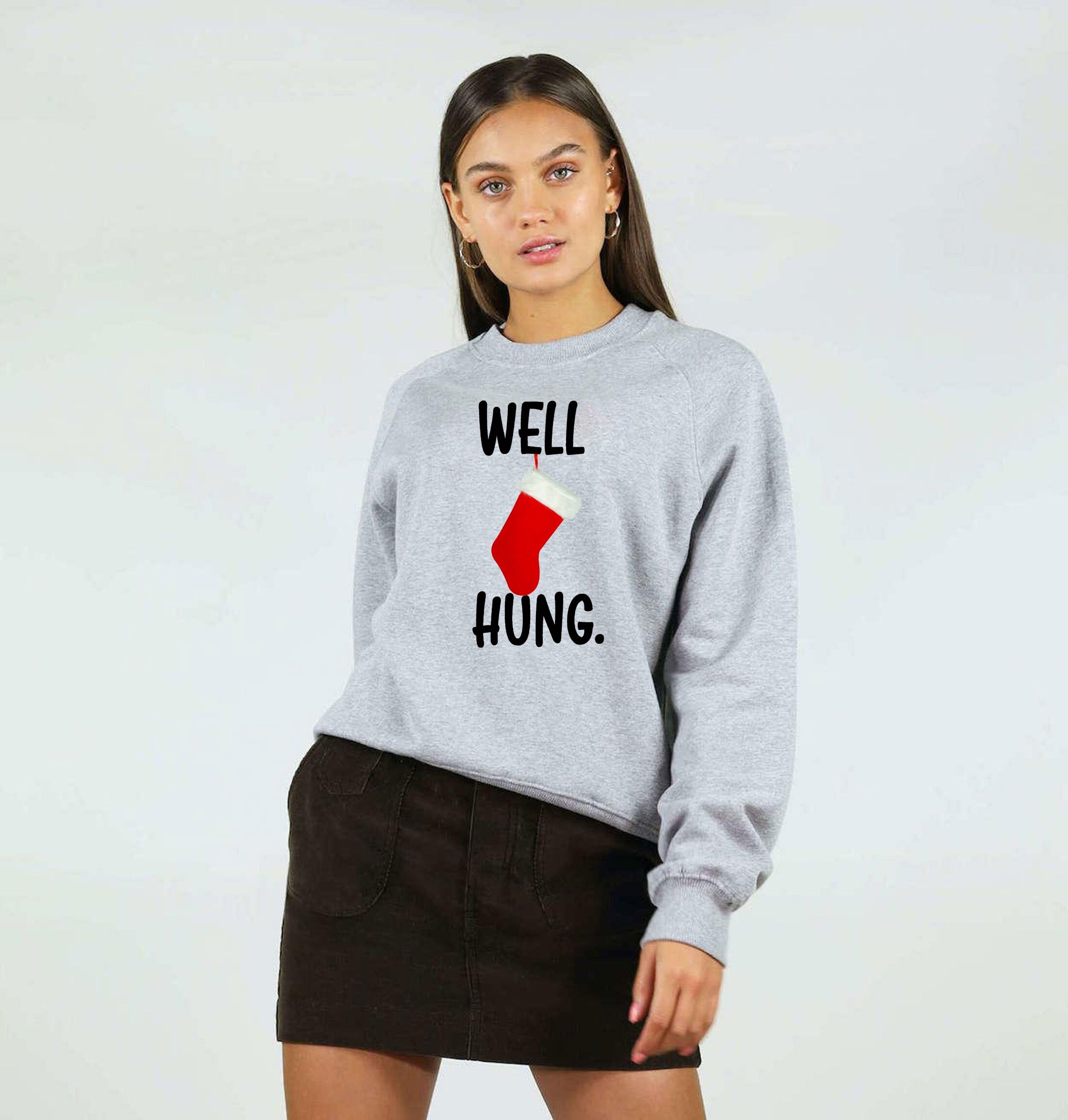 Well Hung Funny Christmas Sweatshirt Jumper Sweater Shirt Santa Socks Santa Stockings Humor Adult Joke Xmas Present Gift Sarcastic