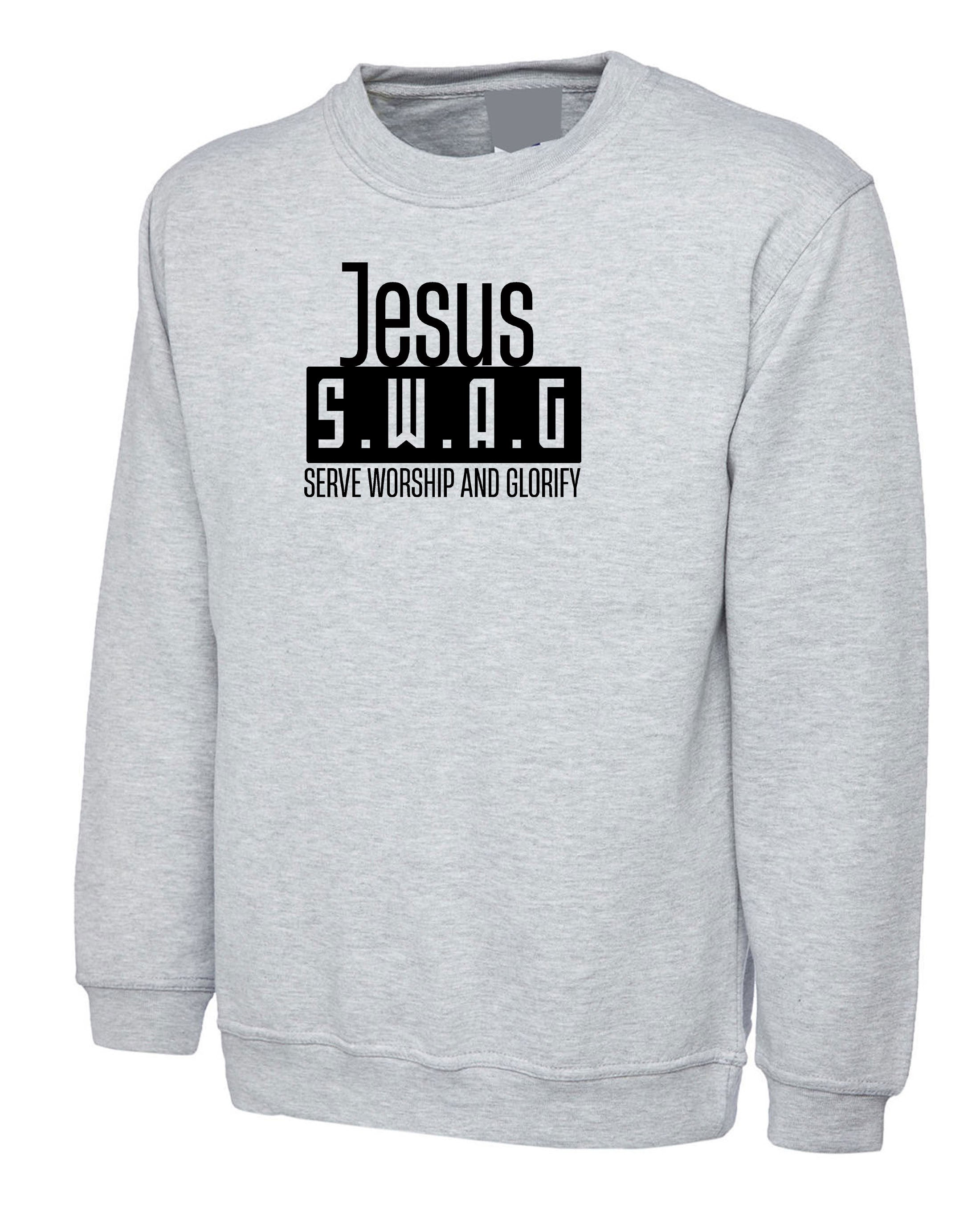 Jesus SWAG Serve Worship and Glorify Sweatshirt Jumper Sweater shirt Christian Christmas Gift Xmas Present Unisex Inspirational Top