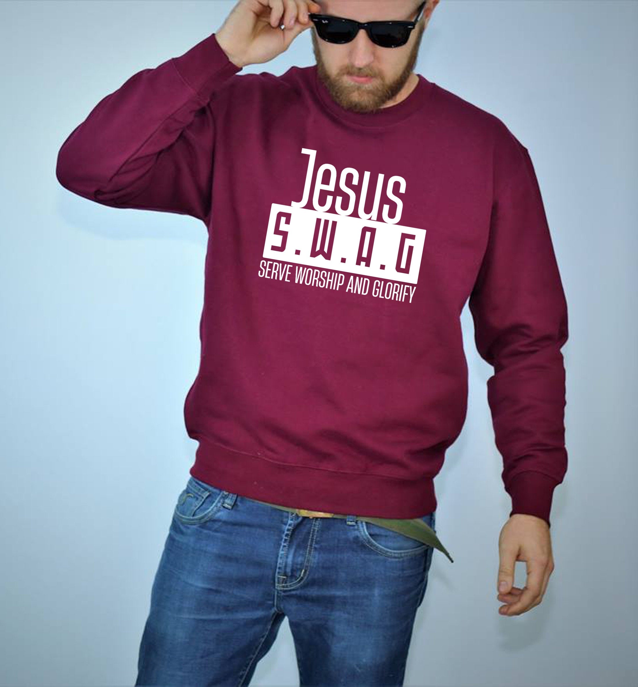 Jesus SWAG Serve Worship and Glorify Sweatshirt Jumper Sweater shirt Christian Christmas Gift Xmas Present Unisex Inspirational Top