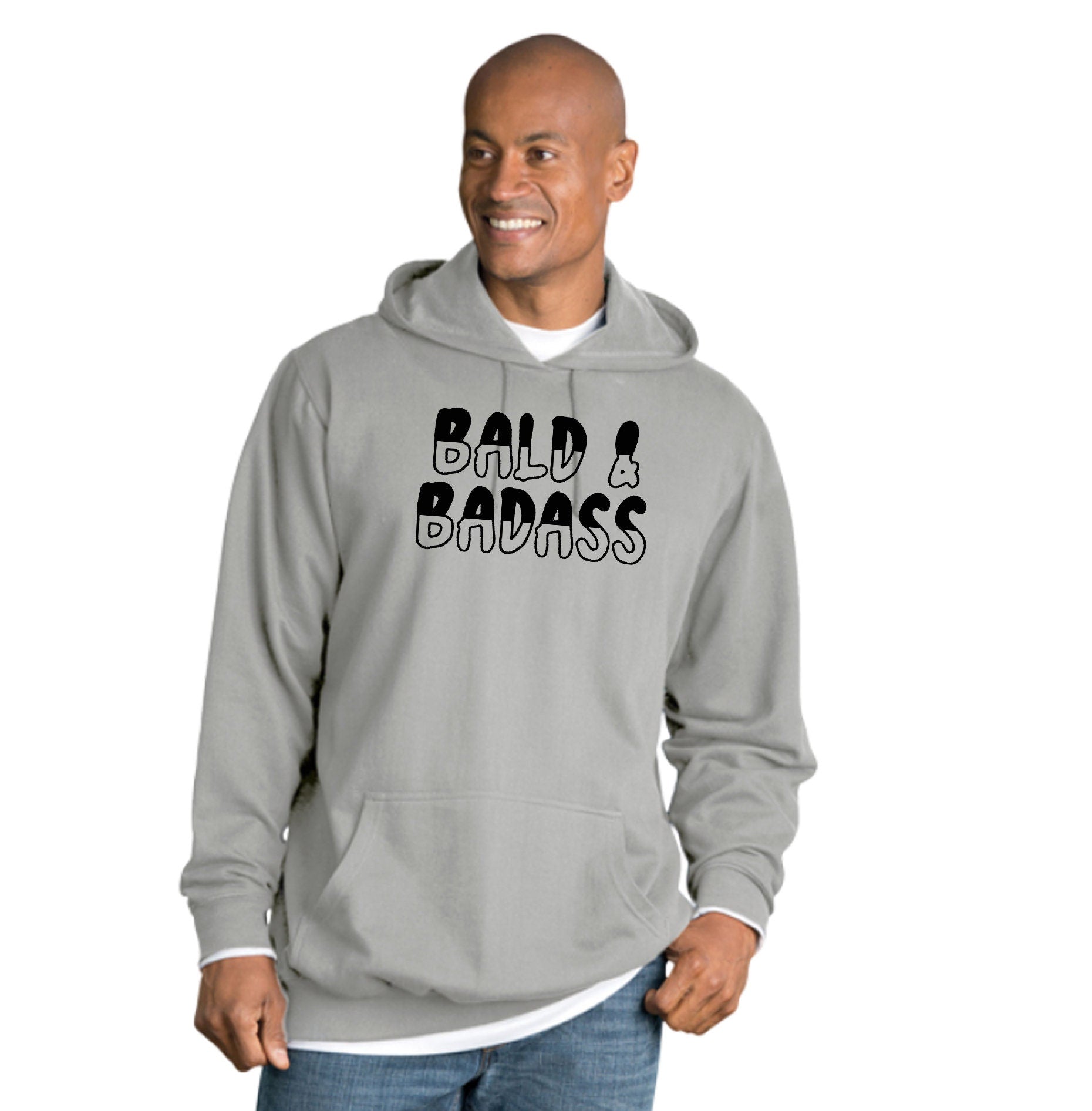 Bald & Badass Hoodie Hoody Hood Hooded Mens Baldy Hair Loss Humor Funny Bald Lives Bald People Joke Sarcastic Rude Birthday Gift