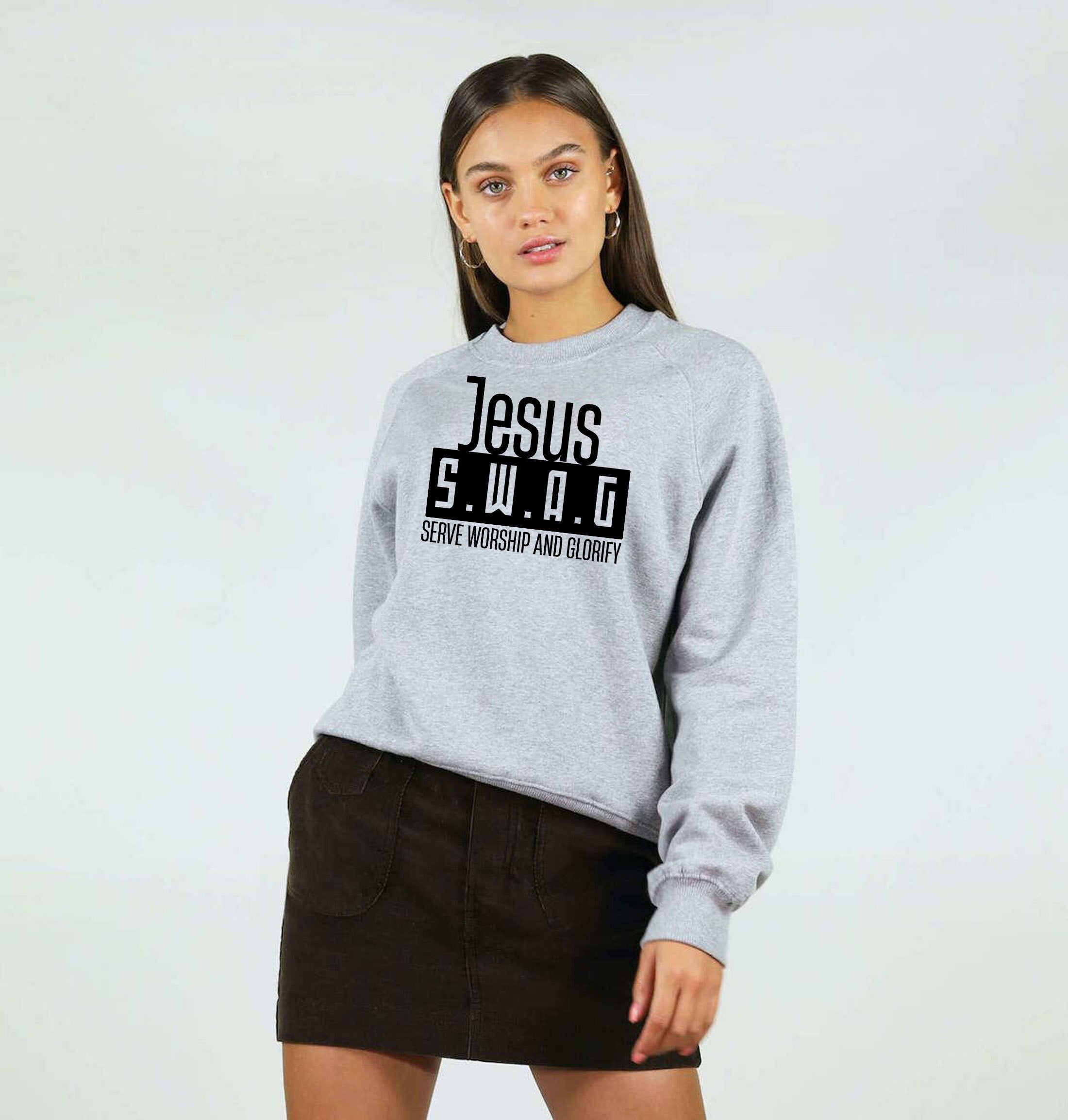 Jesus SWAG Serve Worship and Glorify Sweatshirt Jumper Sweater shirt Christian Christmas Gift Xmas Present Unisex Inspirational Top