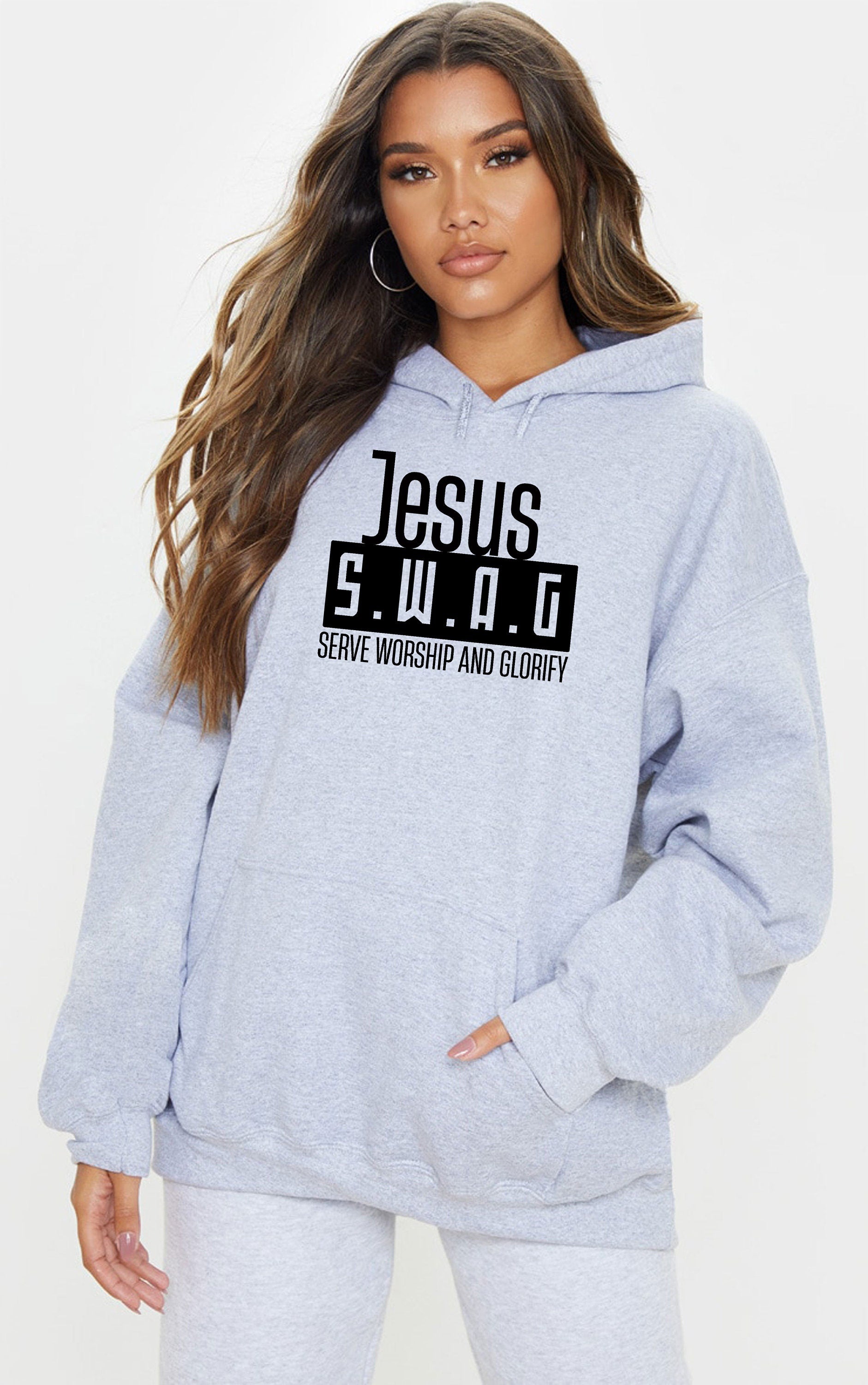 Jesus SWAG Serve Worship and Glorify Hoodie Hoody Hood Hooded Christian Christmas Gift Xmas Present Unisex Inspirational Top