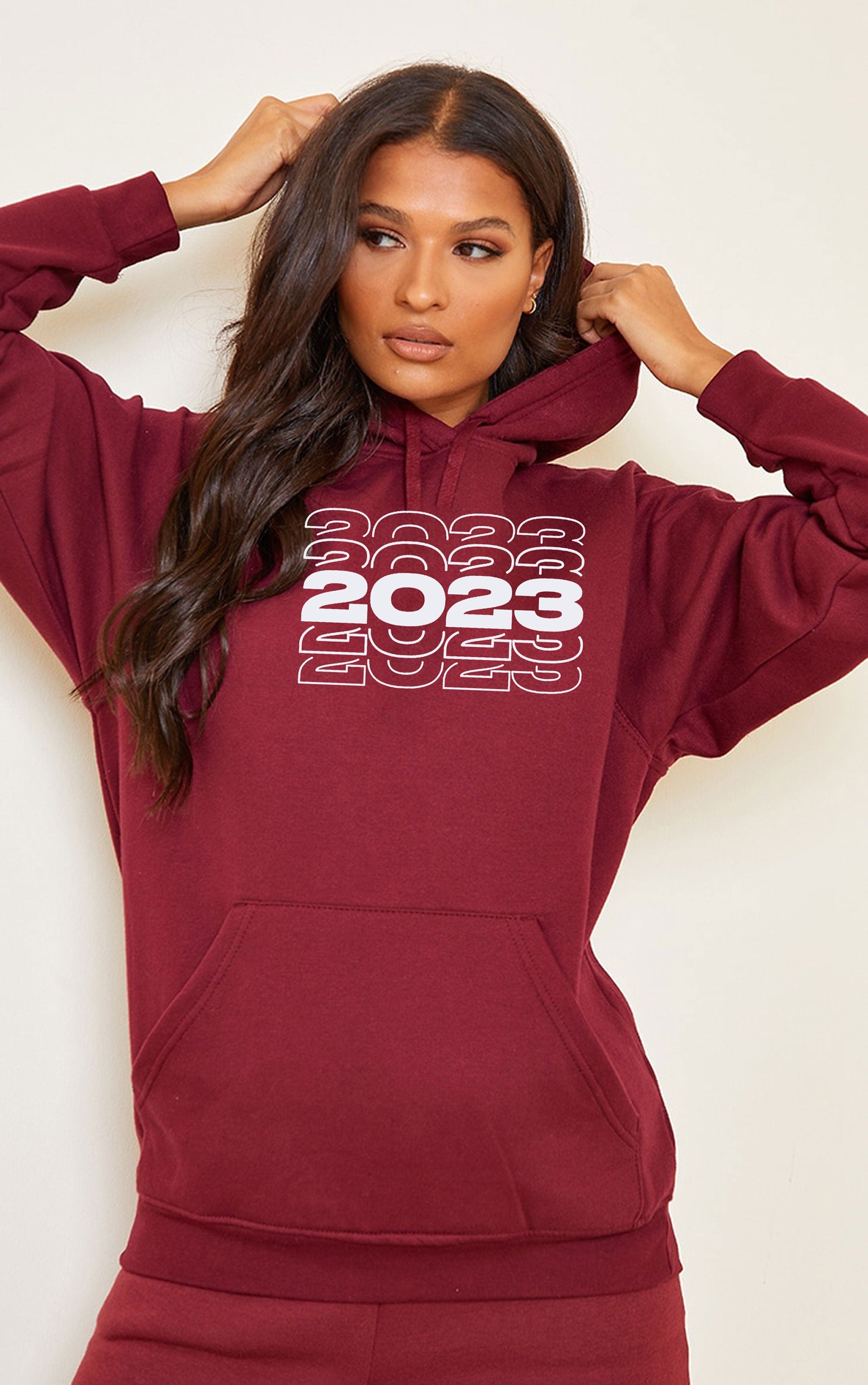 Happy New Year 2023 Hoodie Hoody Hood Hooded New Year Outfit Unisex Top Gift Travelling Tour Holidays Gift Present Xmas