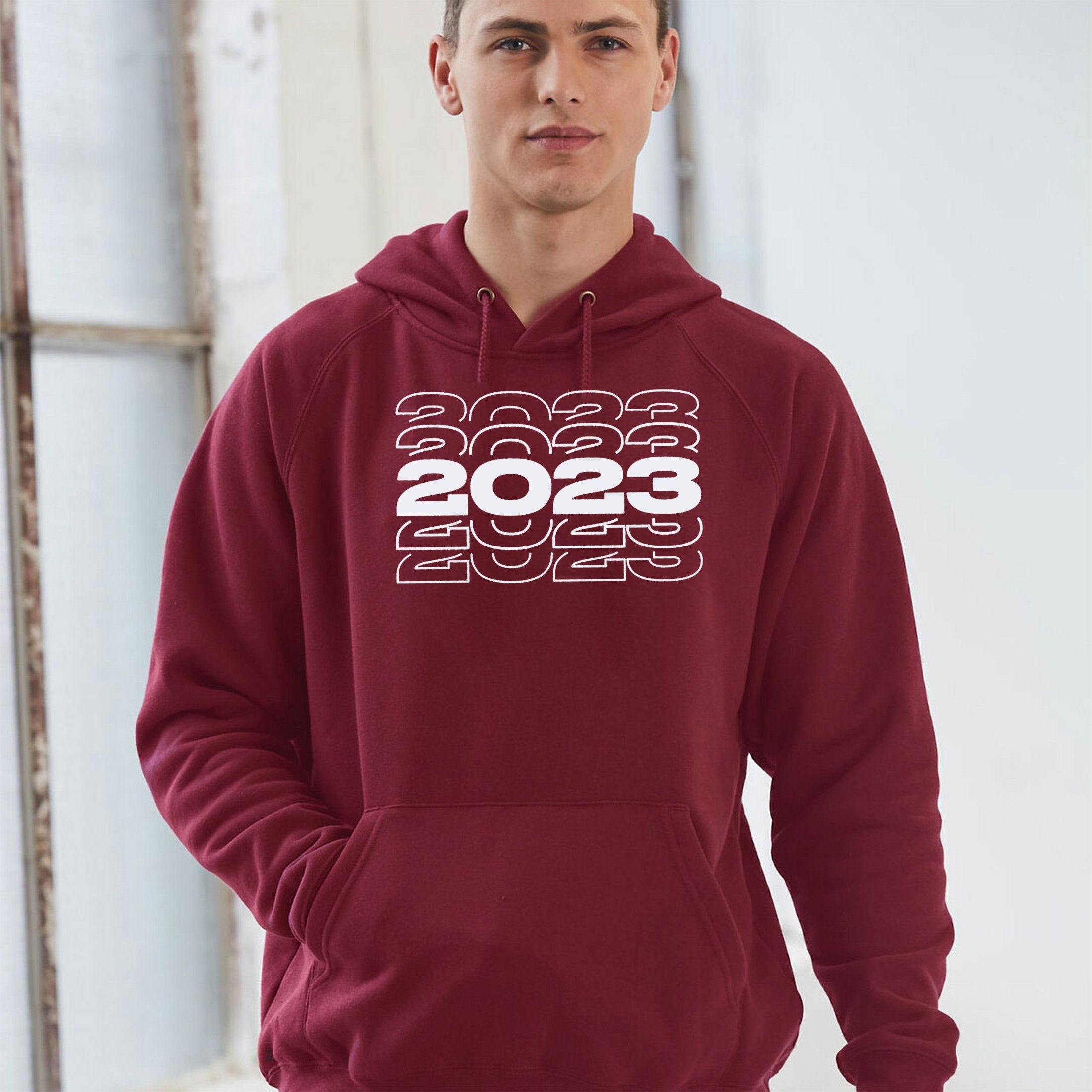 Happy New Year 2023 Hoodie Hoody Hood Hooded New Year Outfit Unisex Top Gift Travelling Tour Holidays Gift Present Xmas