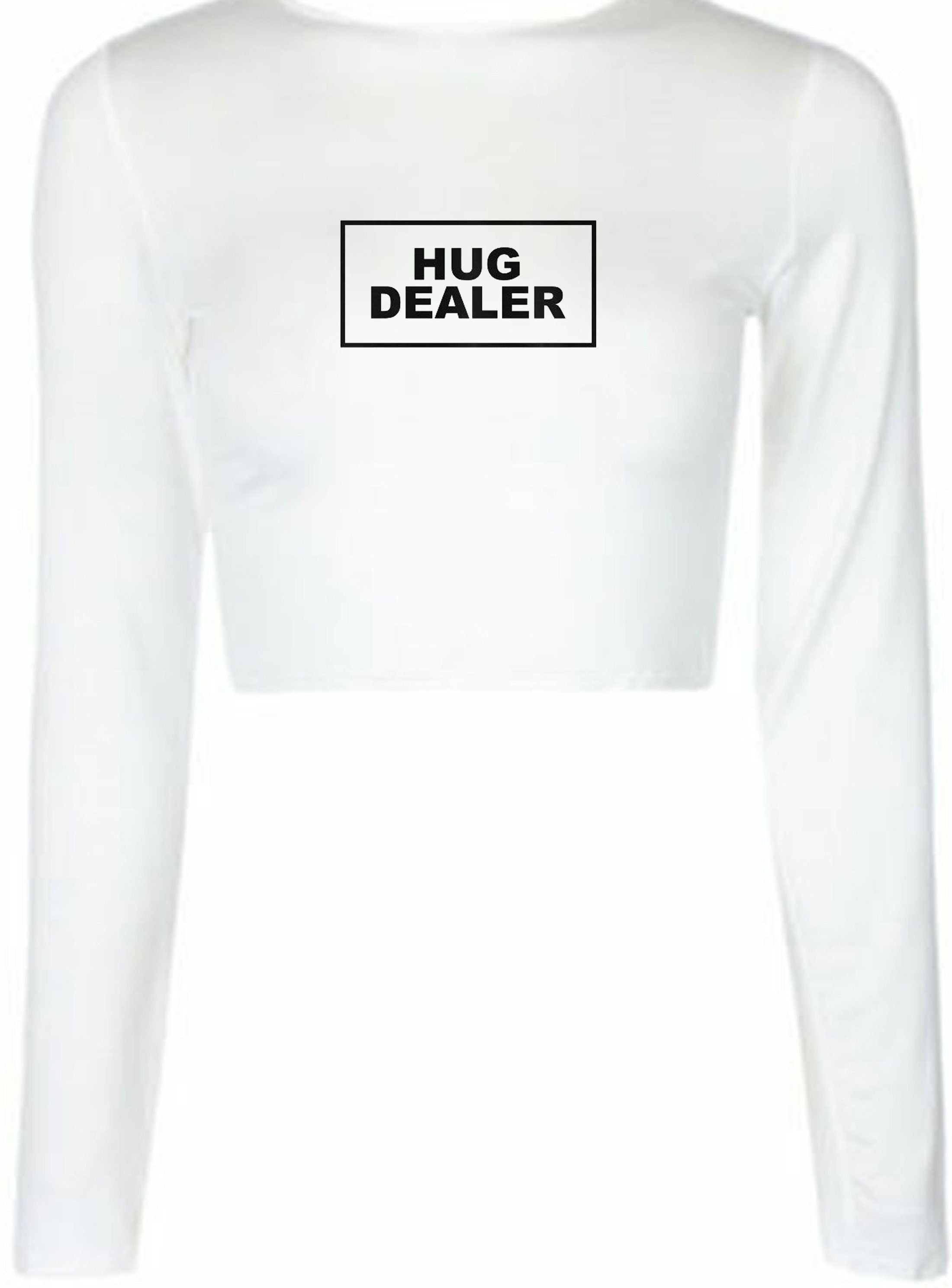 Hug dealer slogan printed crop top crop-tops unisex hugs not drugs funny top gift hugging cute valentines top unisex