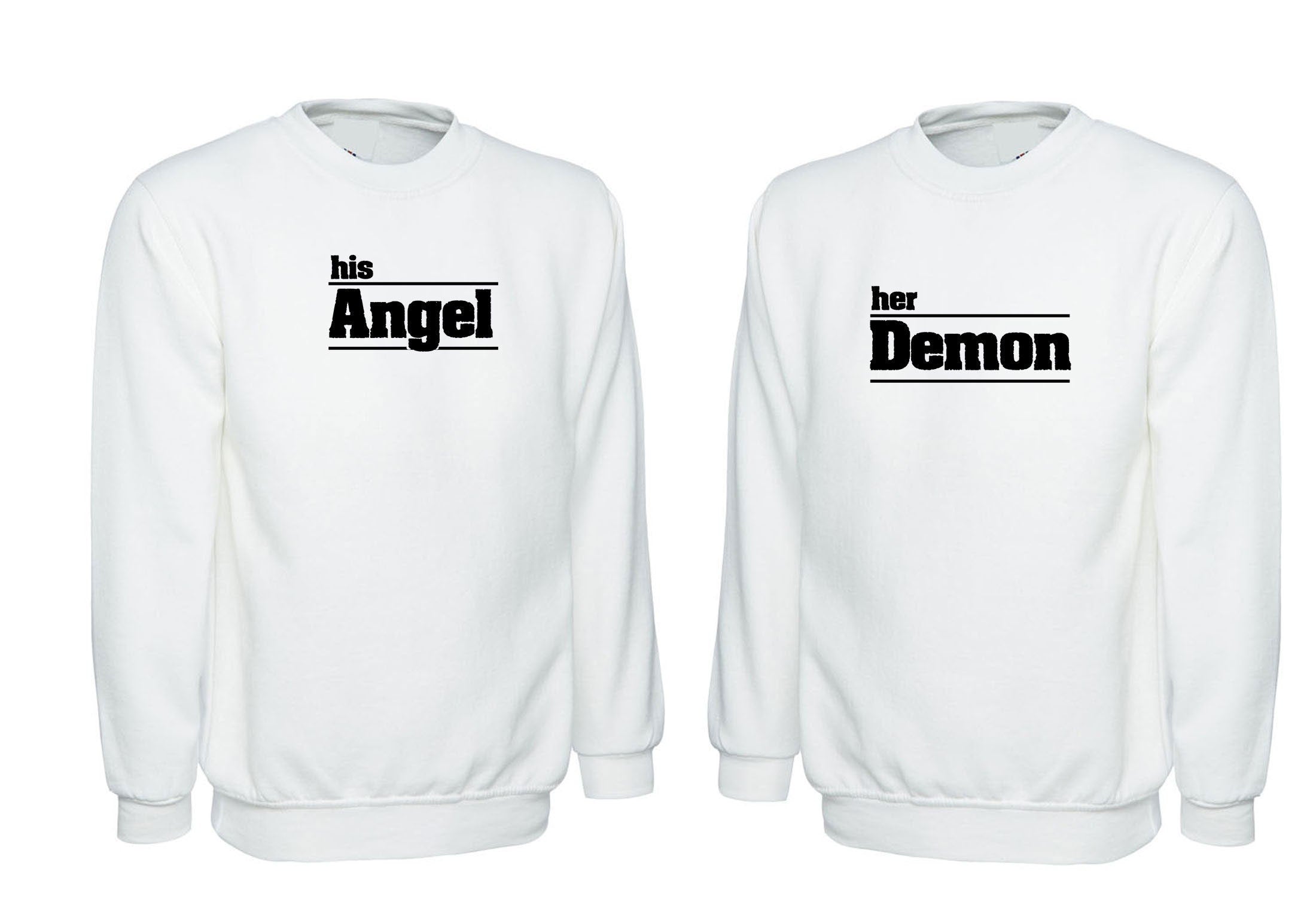 Couple matching funny shirts his angel her demon sweatshirt jumper sweater shirt joke valentines outfit wedding love marriage