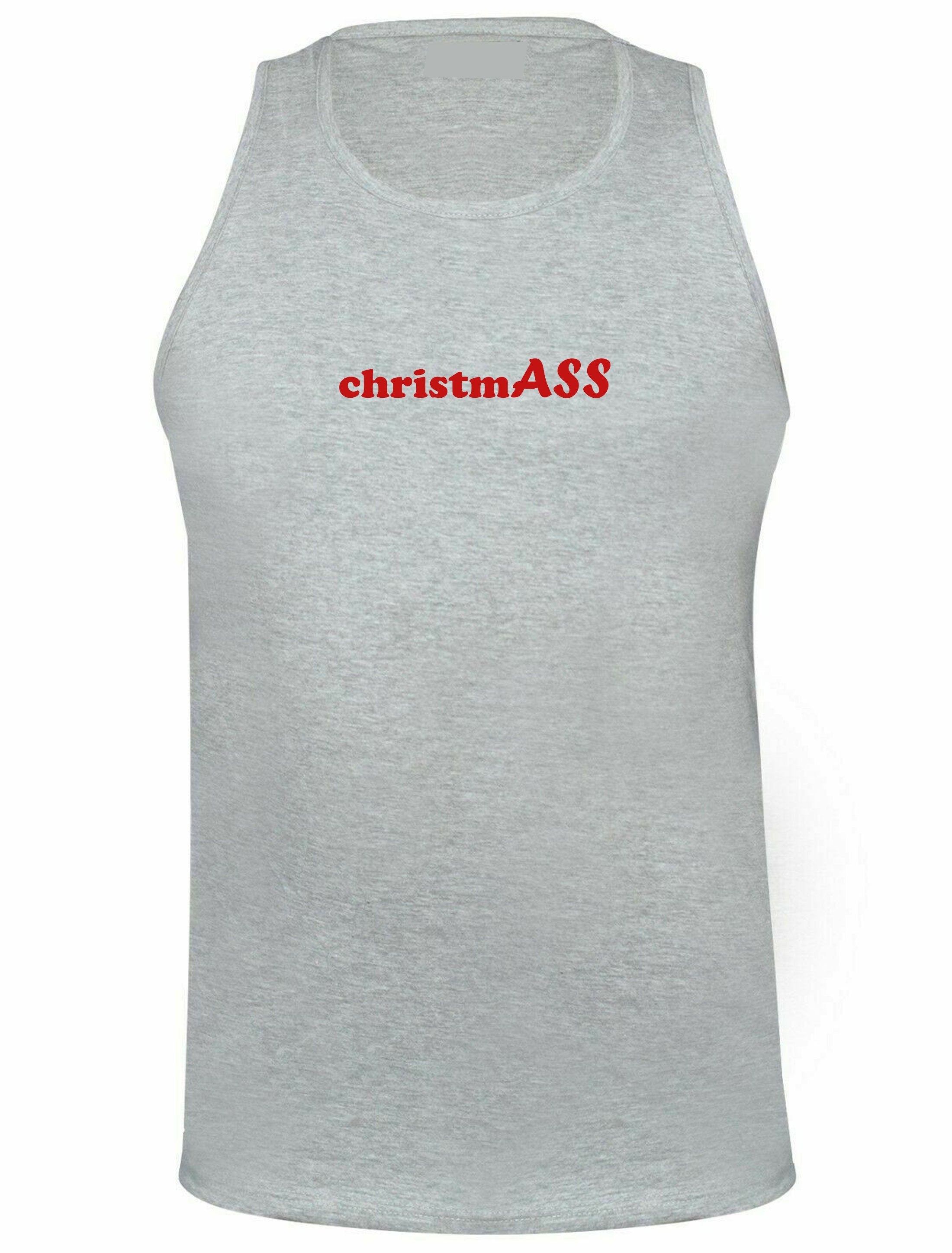 Christmass vest vests sleeve less gym top hank workout funny xmas top naughty idea unisex ladies womens present slogan joke humorous present