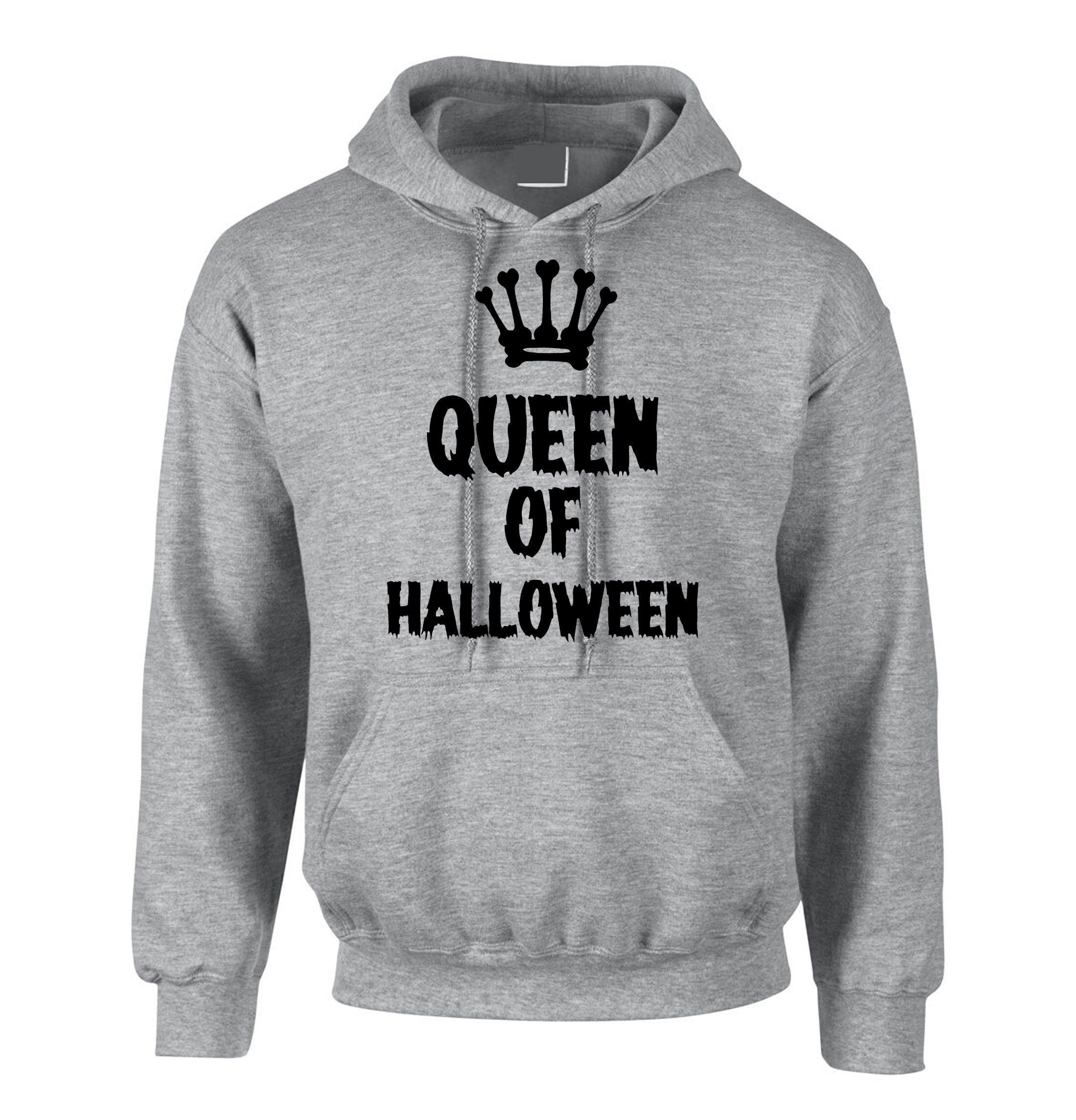 Ladies womens funny halloween outfit halloween costume queen of halloween hoodie hoody hood hooded horror joke gift present