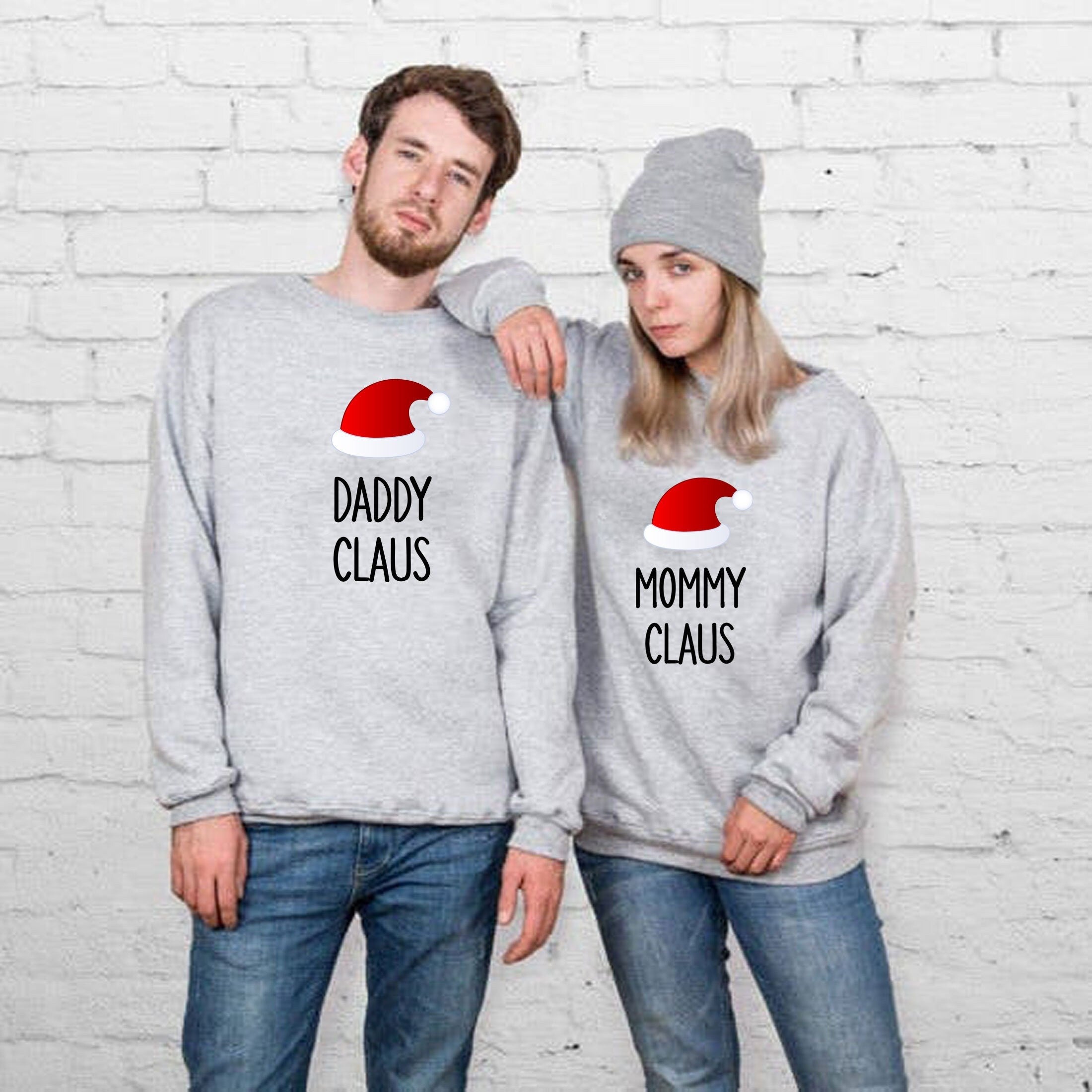 Mommy daddy couple matching shirts sweatshirt jumper sweater shirt santa claus christmas gift for parents xmas present top cute idea funny