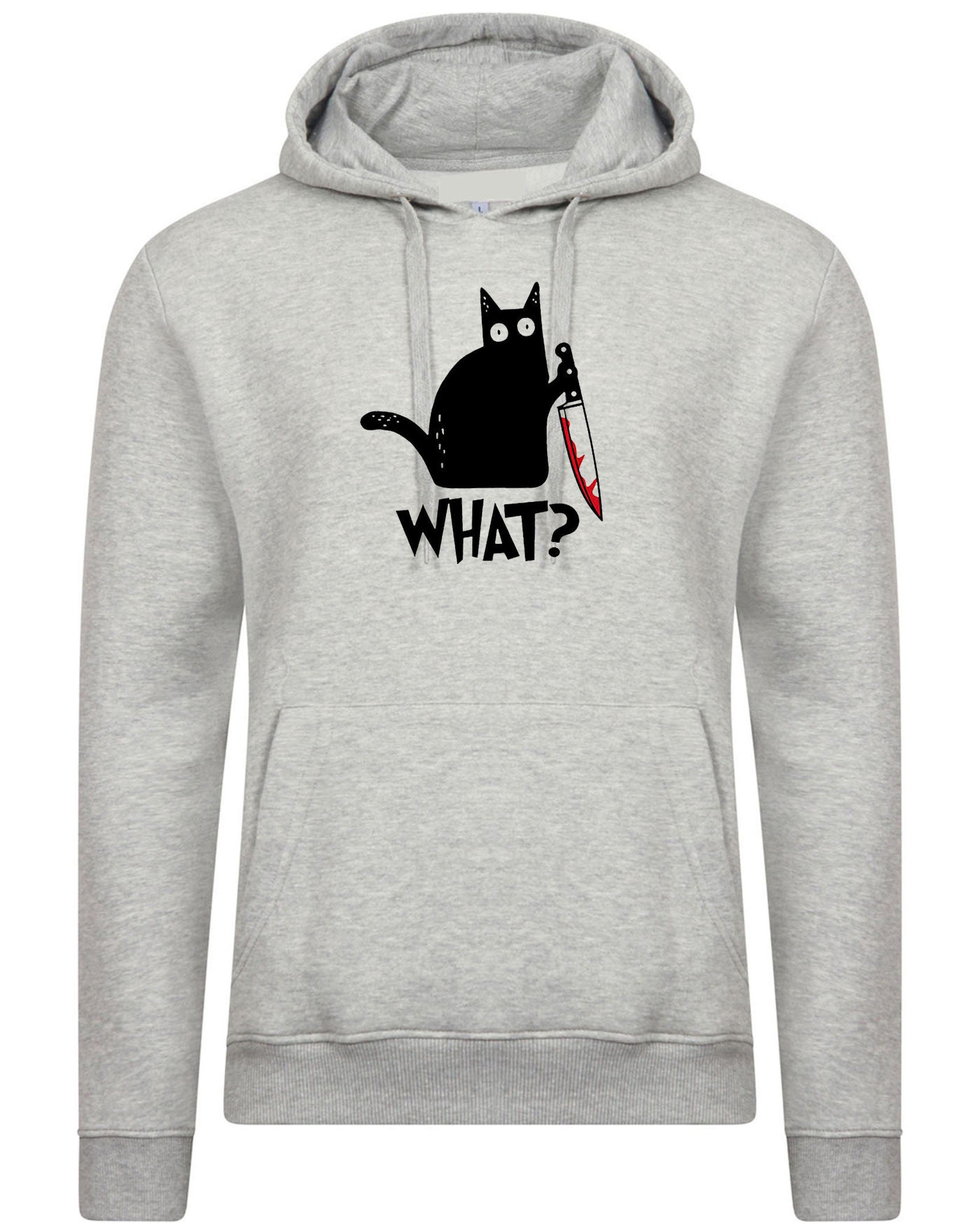 Halloween cat with knife what print murderous cat funny party unisex hoodie hoody hood hooded halloween costume outfit scary top